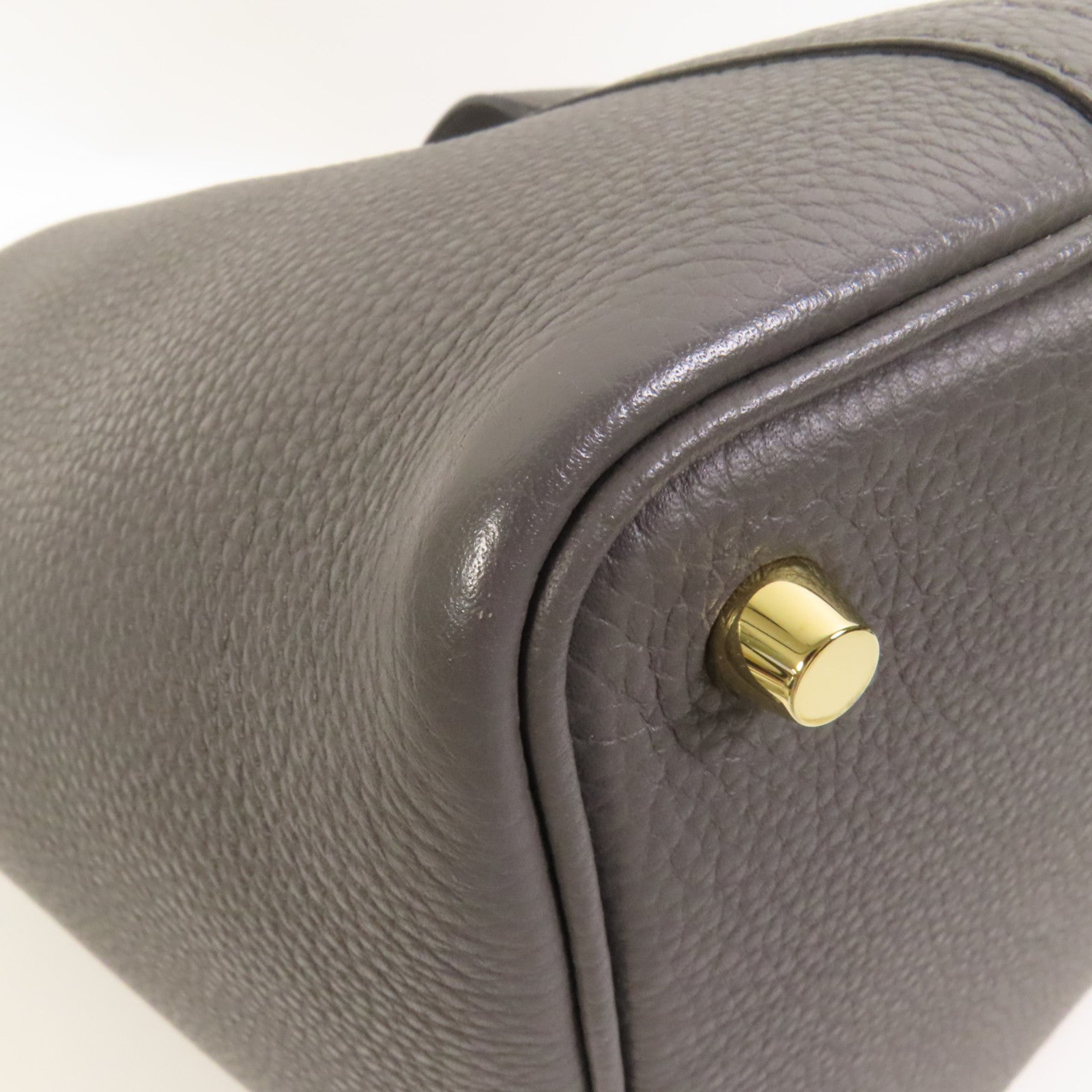 HERMES Clemence皮革Picotin PM金扣手挽袋Gris Meyer