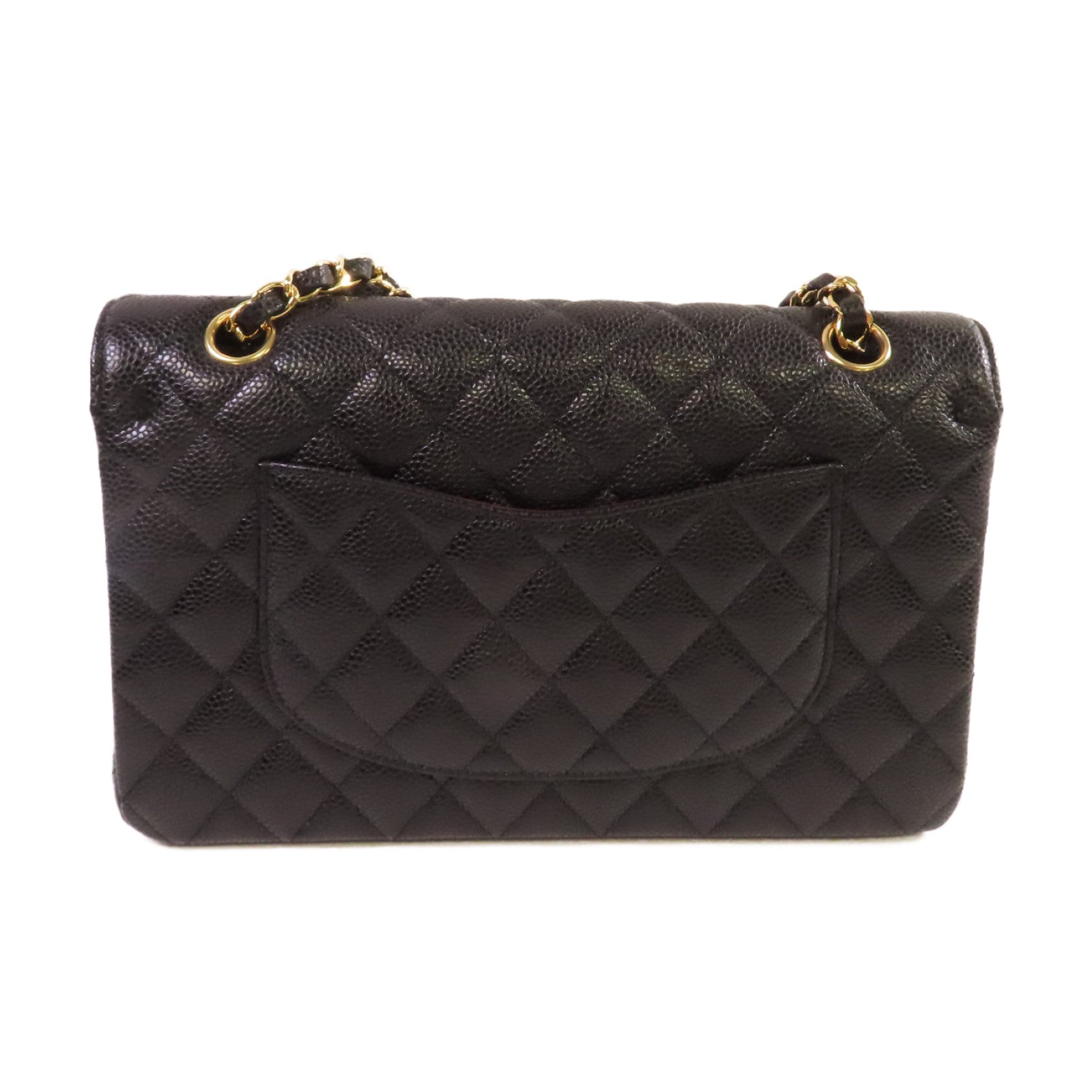 CHANEL 菱格Caviar皮革Classic Shoulder Bag金扣鏈帶肩背袋黑色