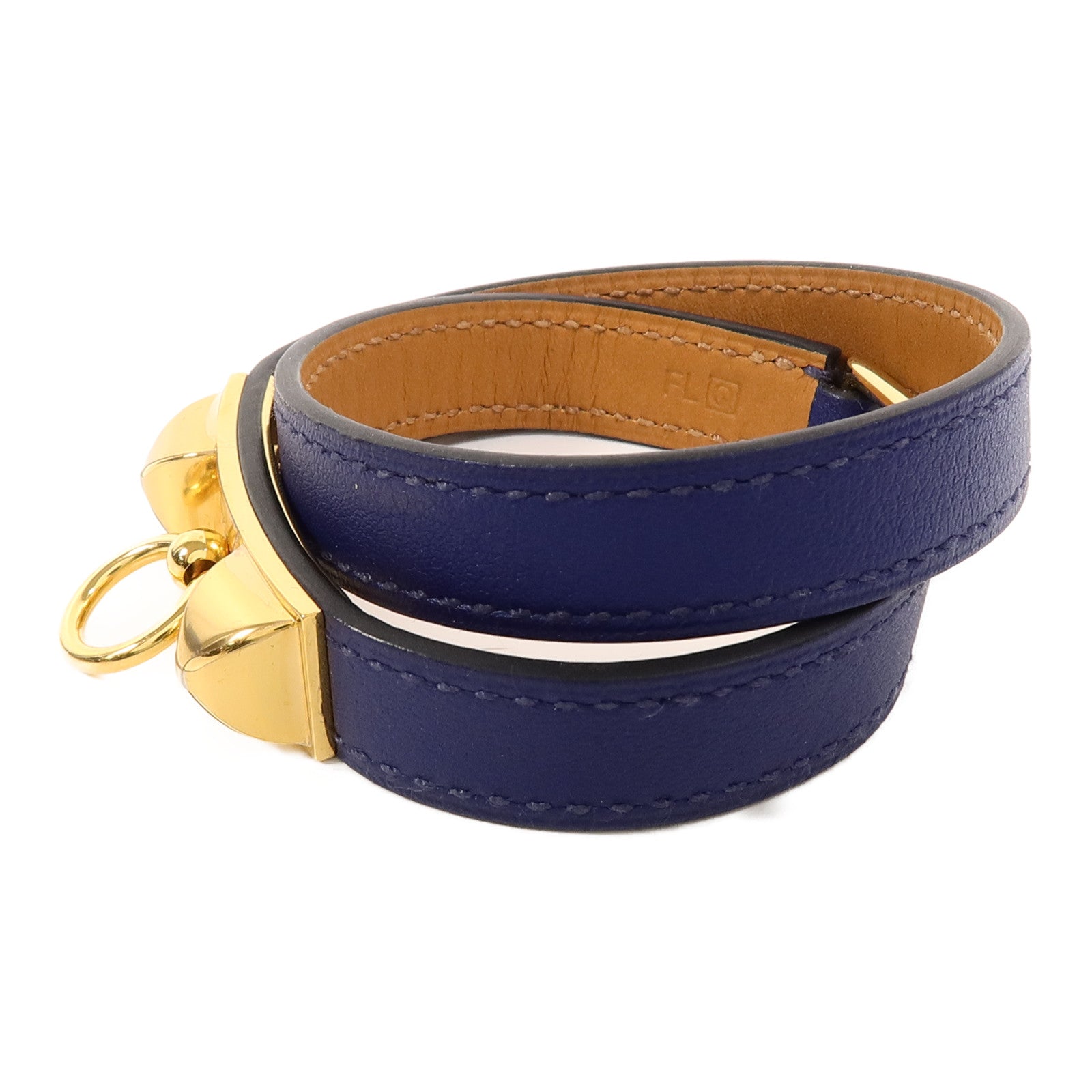 HERMES Swift皮革Rivale Double Tour Bracelet手帶Bleu Saphir