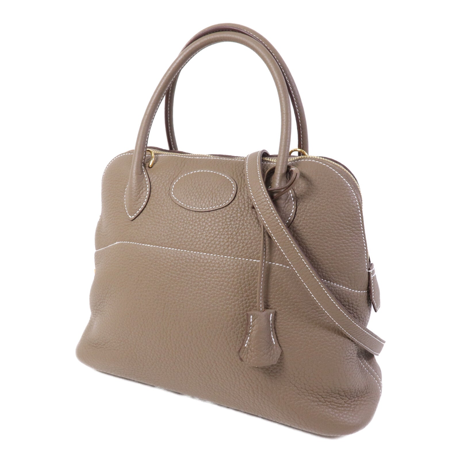 HERMES Clemence皮革Bolide 31金扣手挽肩背兩用袋Etoupe