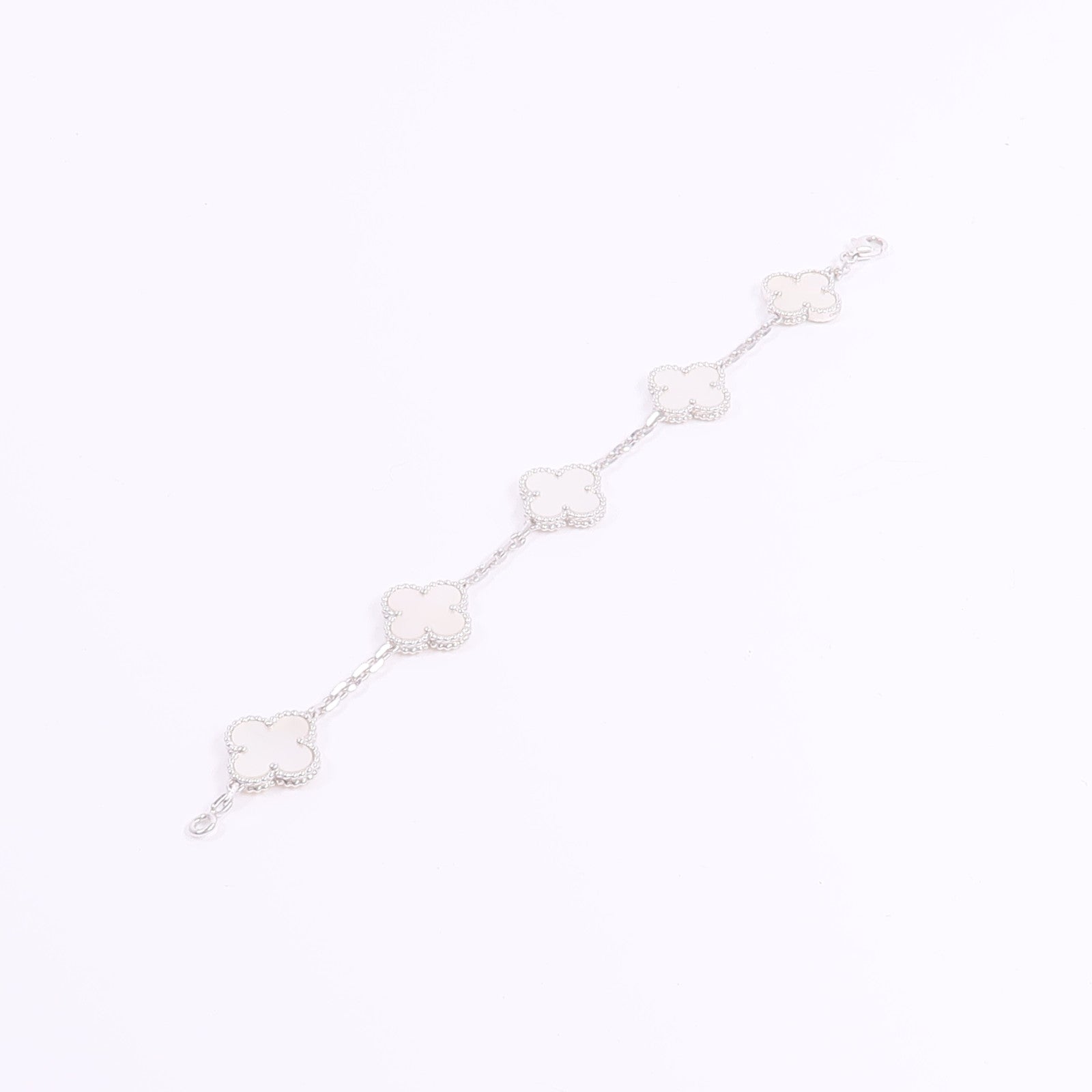 Van Cleef & Arpels 18K白金Vintage Alhambra 5 Motifs珍珠母貝手鏈