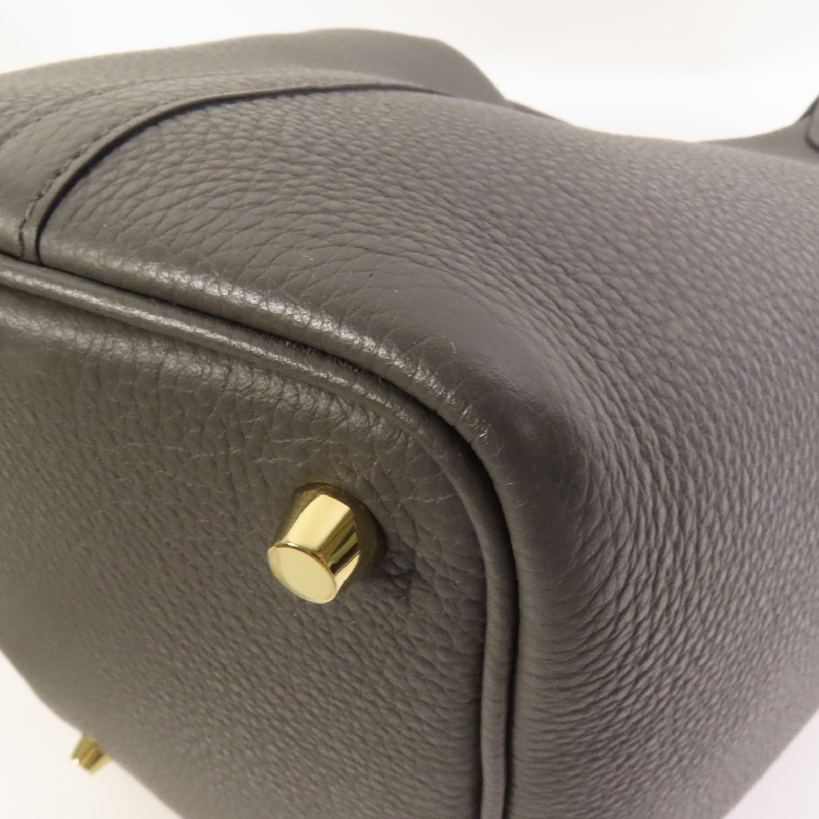 HERMES Clemence皮革Picotin PM金扣手挽袋Gris Meyer