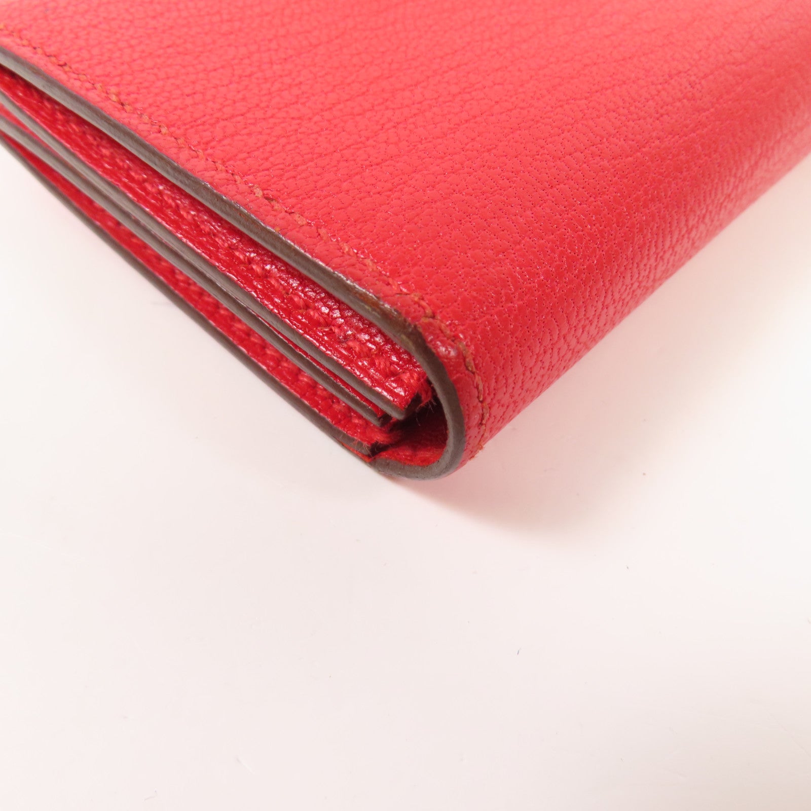 HERMES Chevre皮革Bearn Card Case金扣卡片套Rouge Tomate