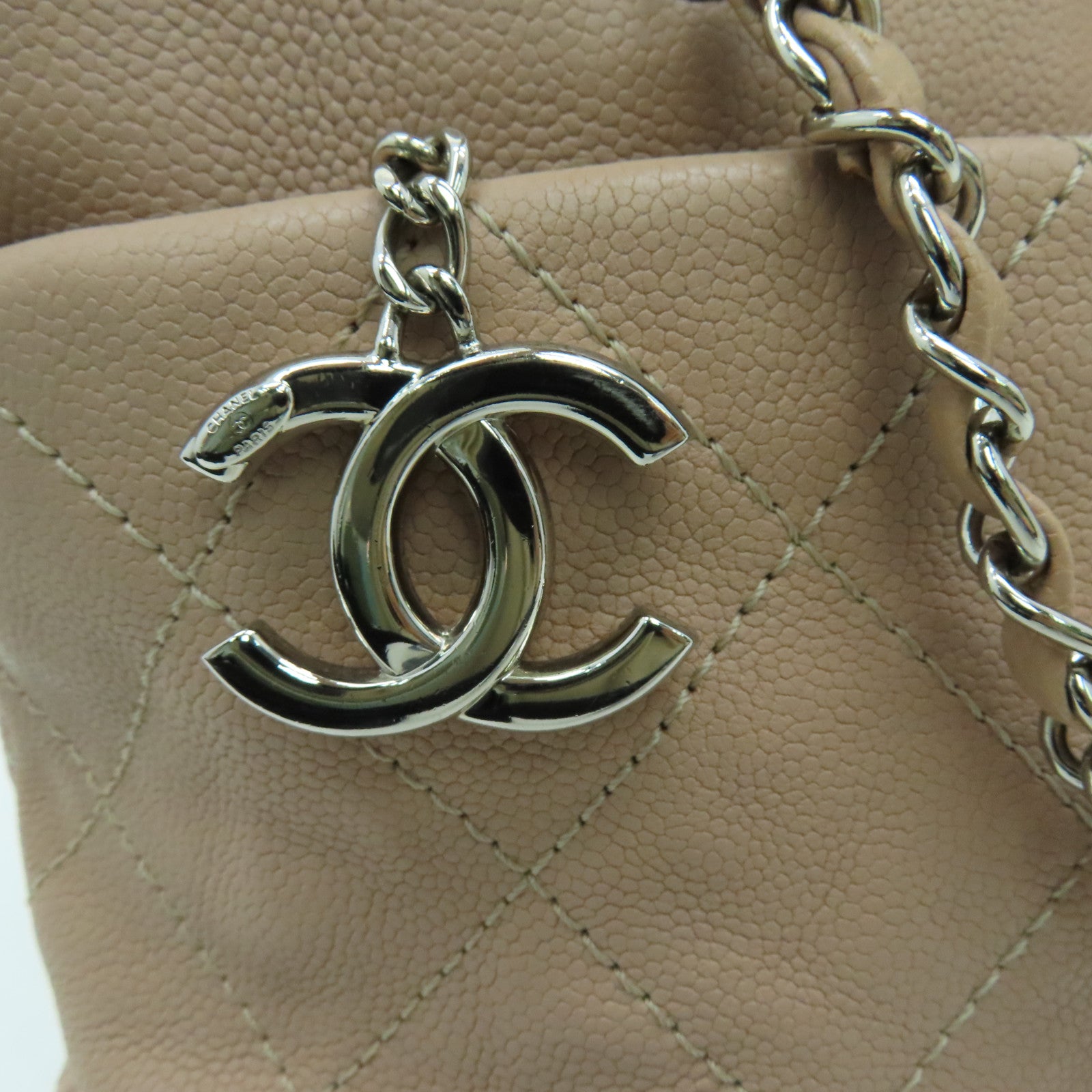 CHANEL Caviar菱格Chain Shoulder銀扣手挽肩背袋兩用袋粉紅色