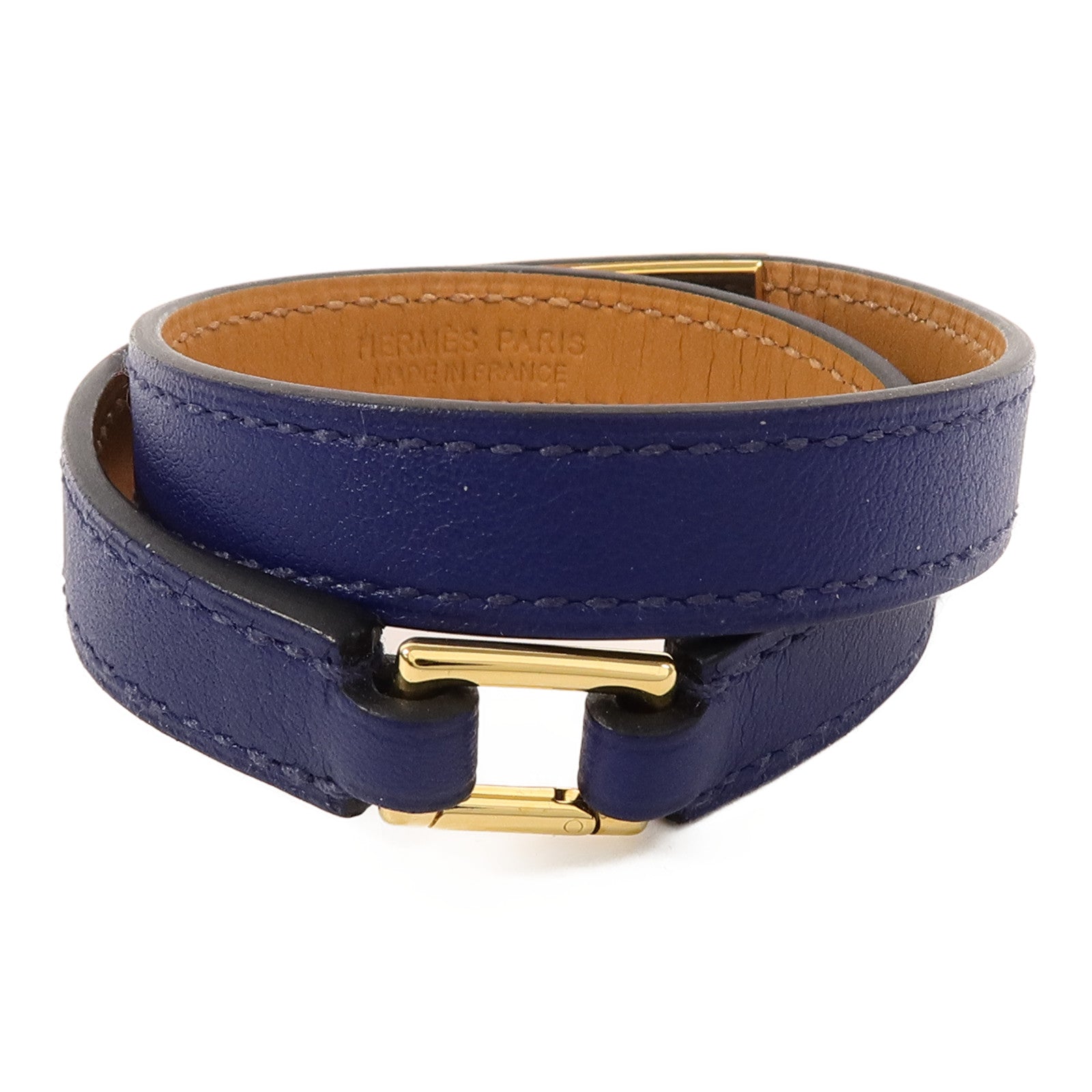 HERMES Swift皮革Rivale Double Tour Bracelet手帶Bleu Saphir