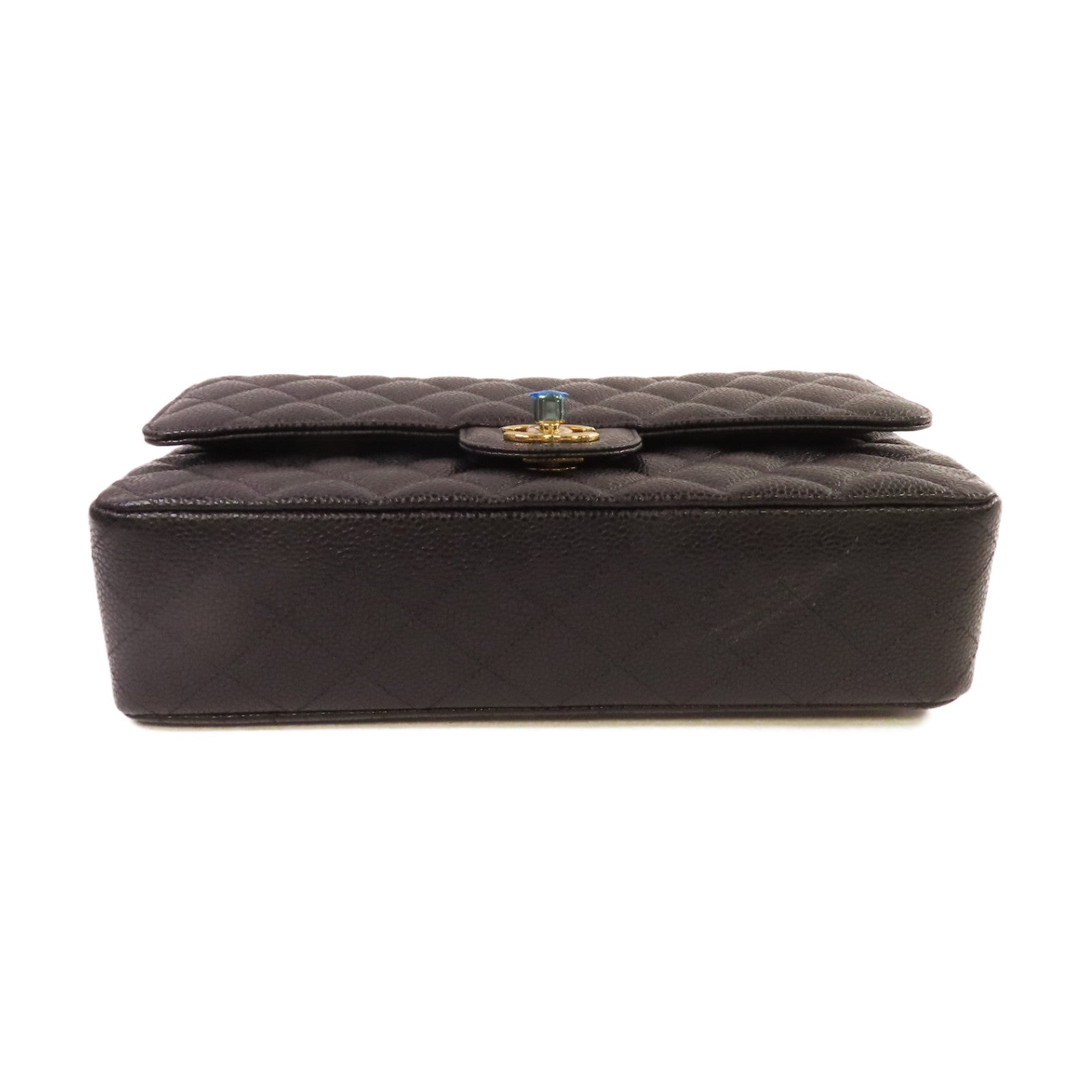 CHANEL 菱格Caviar皮革Classic Shoulder Bag金扣鏈帶肩背袋黑色