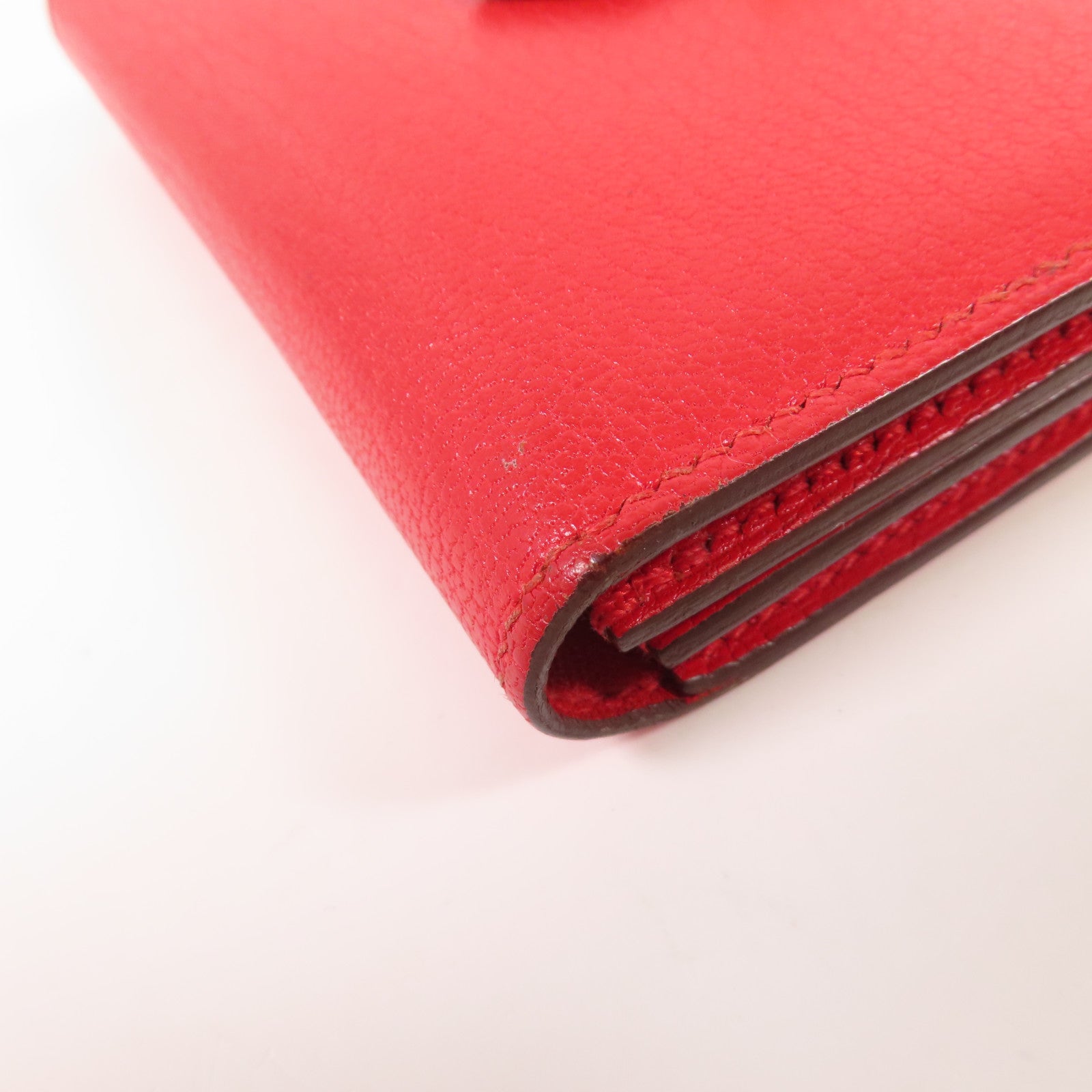 HERMES Chevre皮革Bearn Card Case金扣卡片套Rouge Tomate