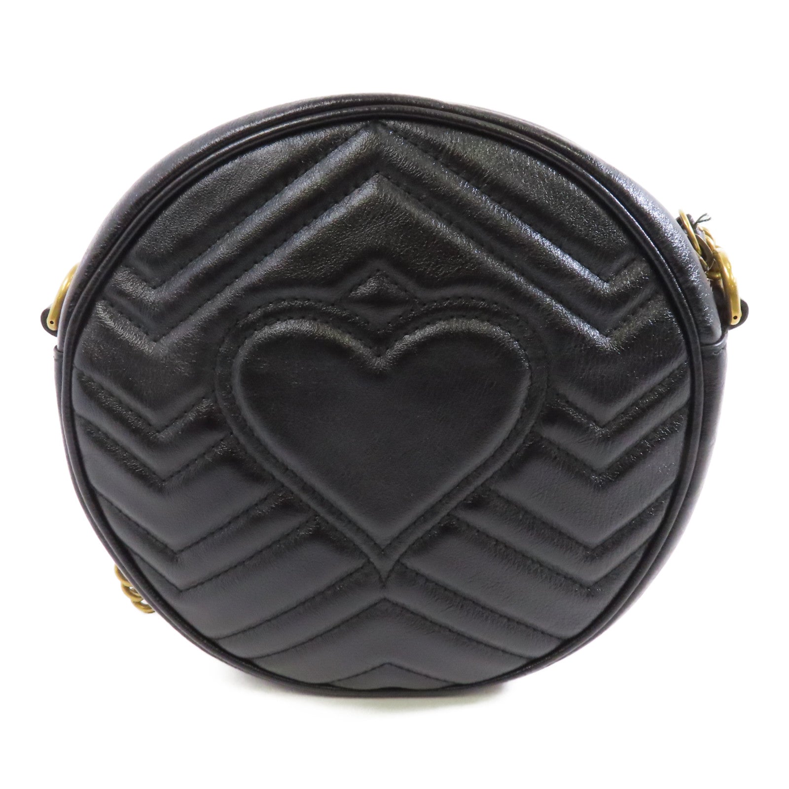 GUCCI 牛皮皮革GG Marmont Round Shoulder Bag金扣鏈帶肩背袋黑色