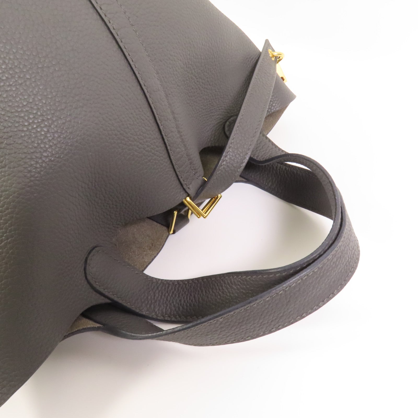 HERMES Clemence皮革Picotin PM金扣手挽袋Gris Meyer