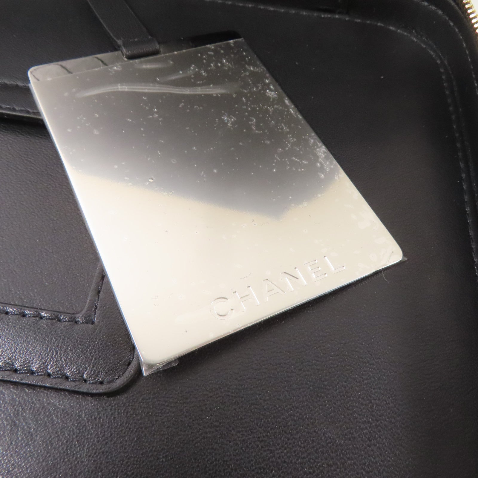 CHANEL 牛皮皮革Filigree Vanity Case金扣手挽肩背兩用袋黑色