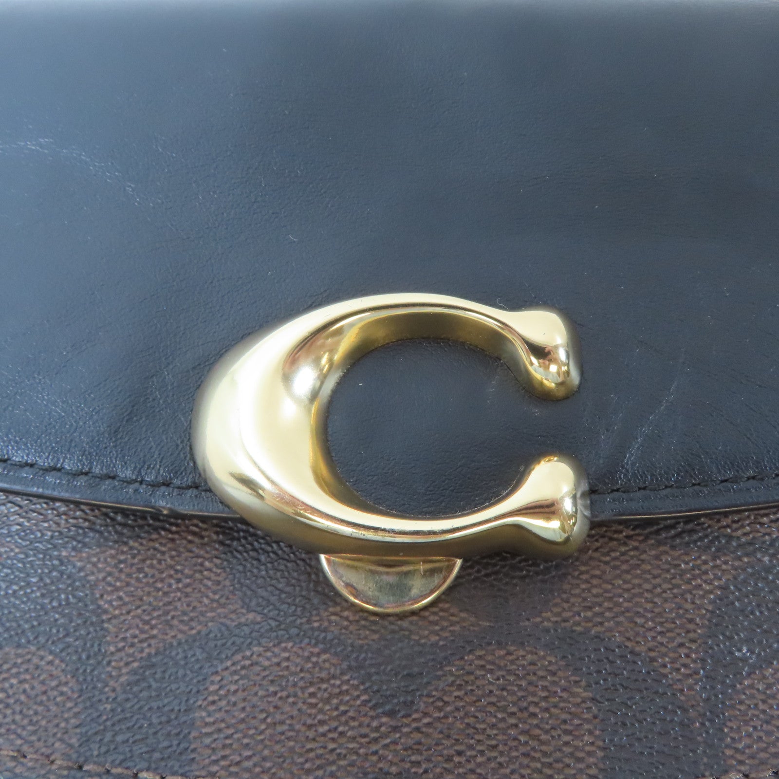 COACH 牛皮皮革/塗層帆布2 Way Shoulder金扣手挽肩背兩用袋黑色/啡色