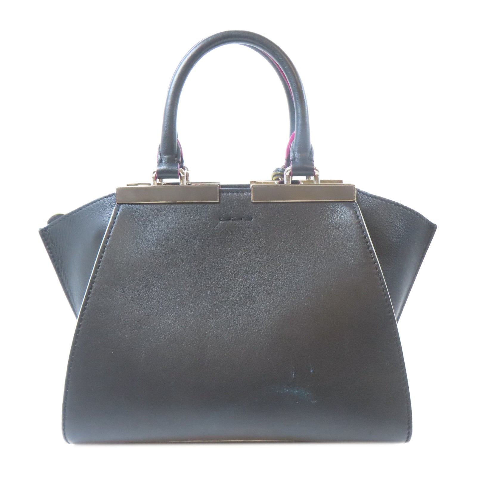 FENDI 【激減優惠】牛皮皮革Handbag銀扣手挽肩背兩用袋黑色
