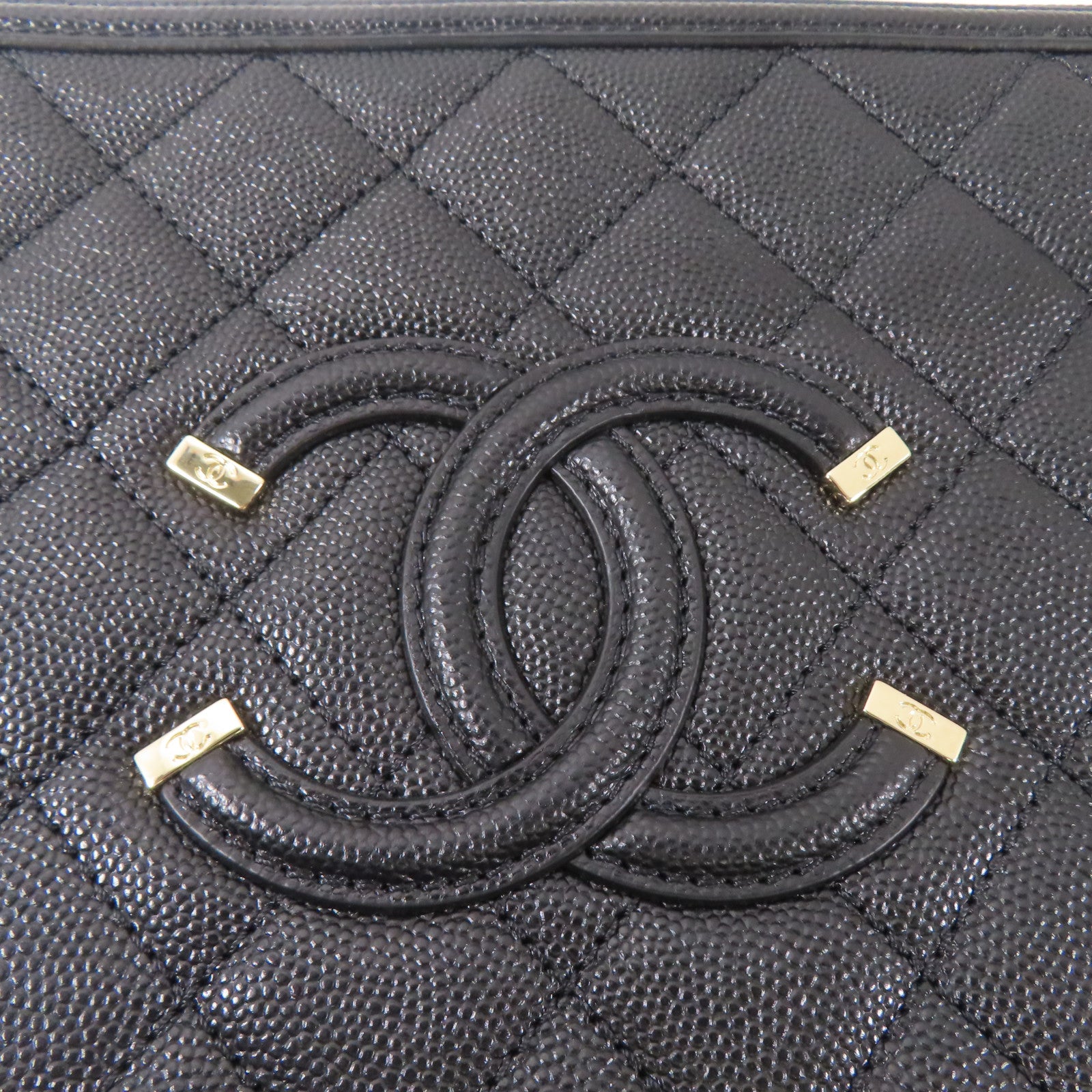 CHANEL 牛皮皮革Filigree Vanity Case金扣手挽肩背兩用袋黑色