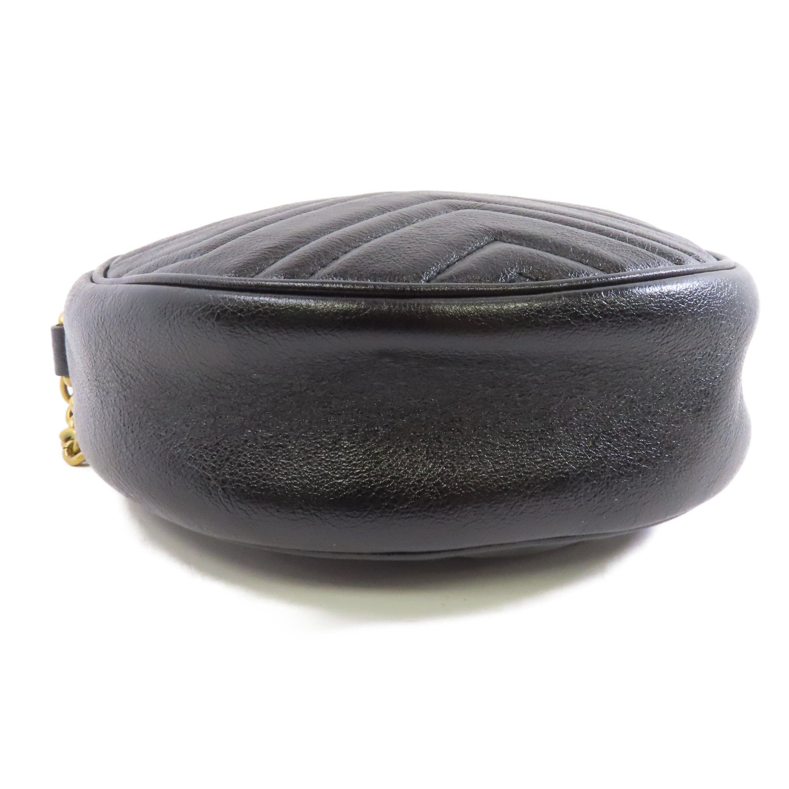 GUCCI 牛皮皮革GG Marmont Round Shoulder Bag金扣鏈帶肩背袋黑色
