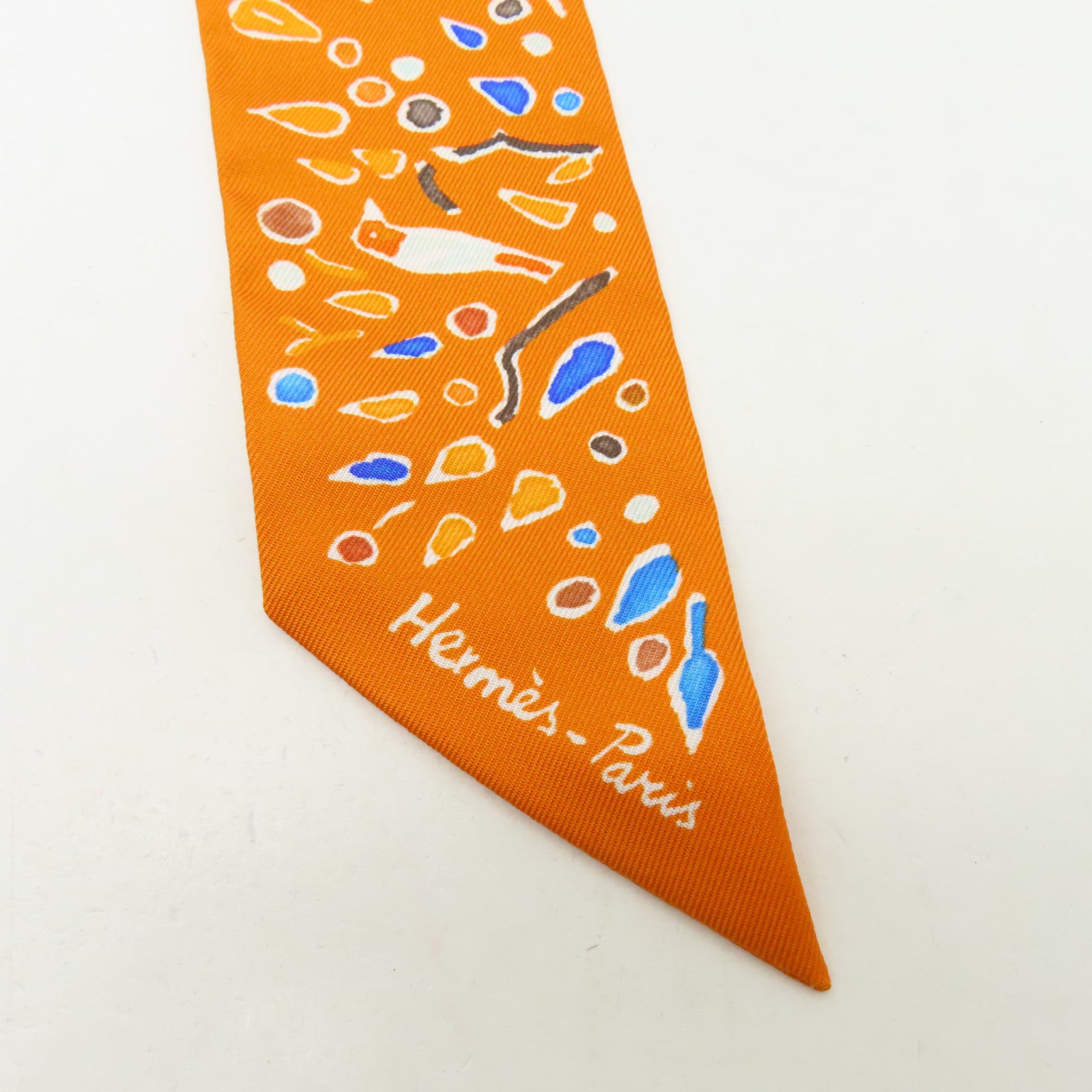 HERMES 【激減優惠】絲質Twilly絲巾橙色/藍色