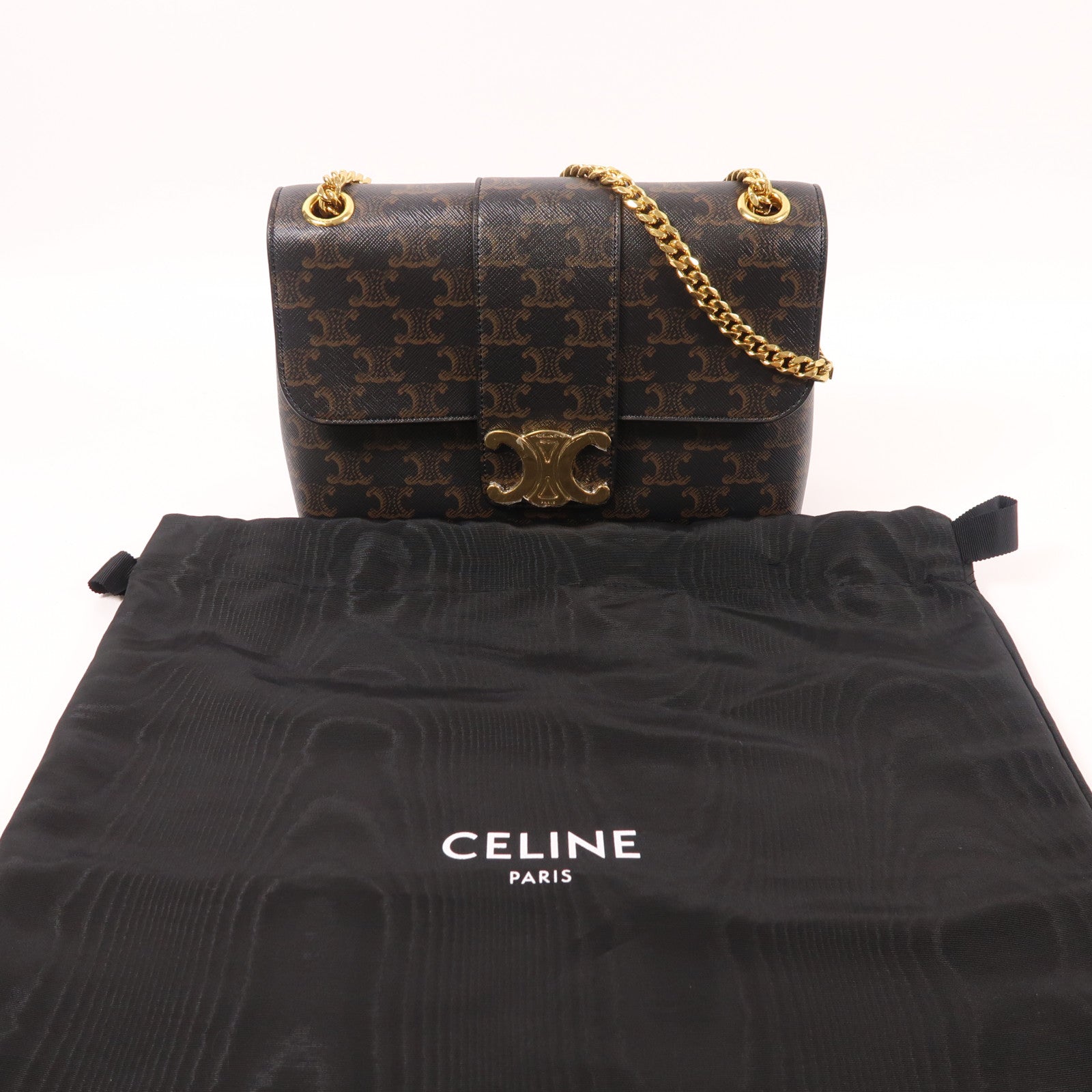 CELINE 塗層帆布Victoire Triomphe金扣鏈帶肩背袋