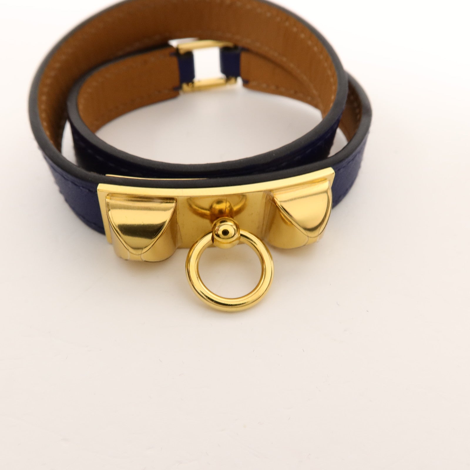 HERMES Swift皮革Rivale Double Tour Bracelet手帶Bleu Saphir