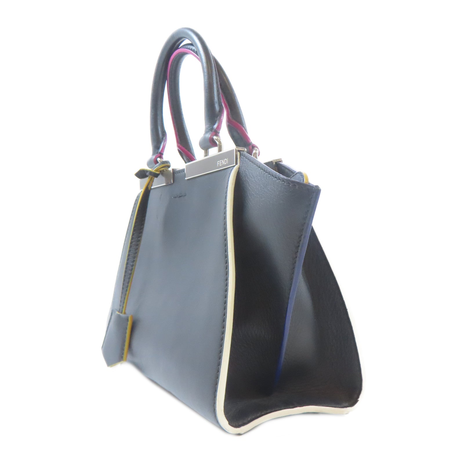 FENDI 【激減優惠】牛皮皮革Handbag銀扣手挽肩背兩用袋黑色