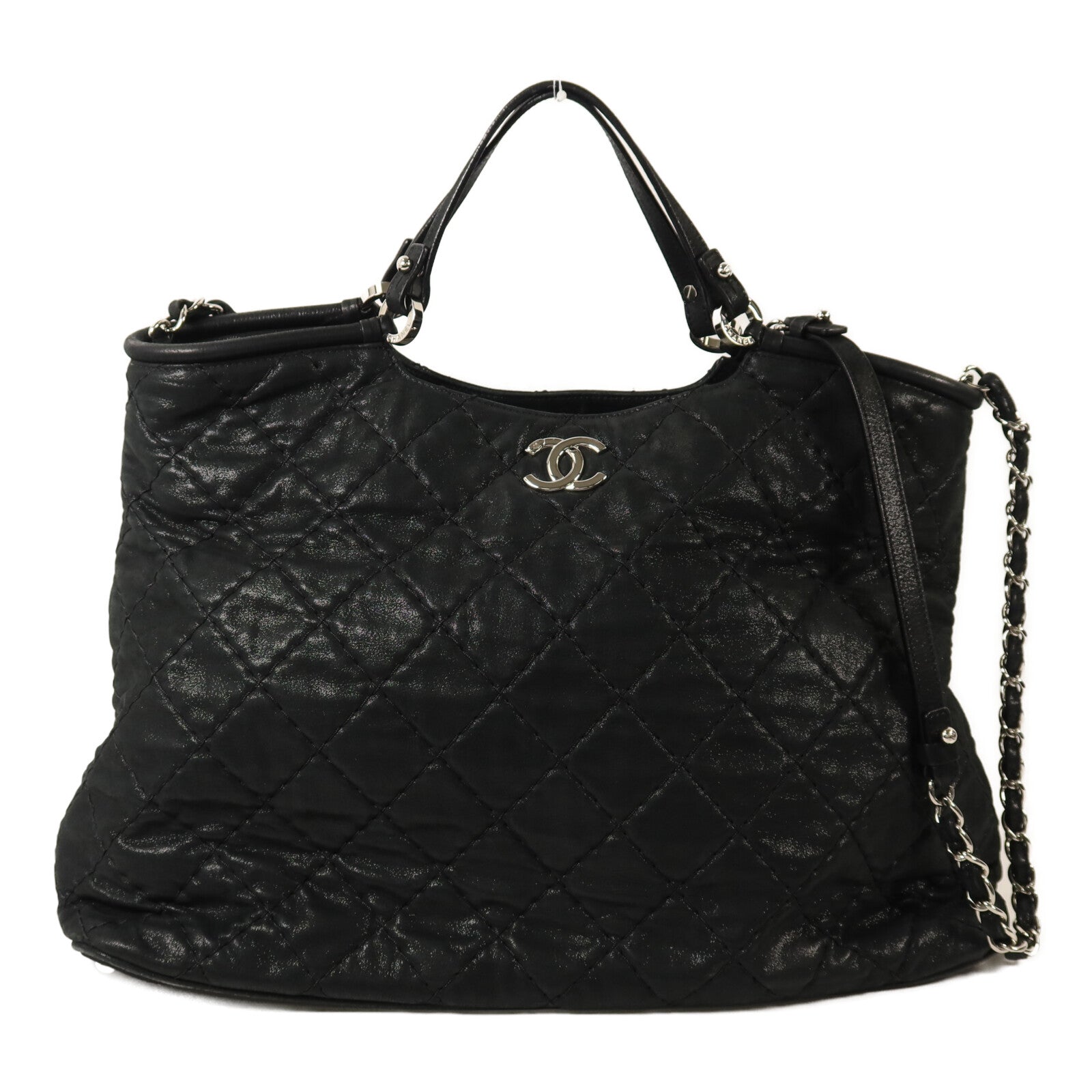 CHANEL 牛皮皮革Shoulder Bag銀扣手挽肩背兩用袋