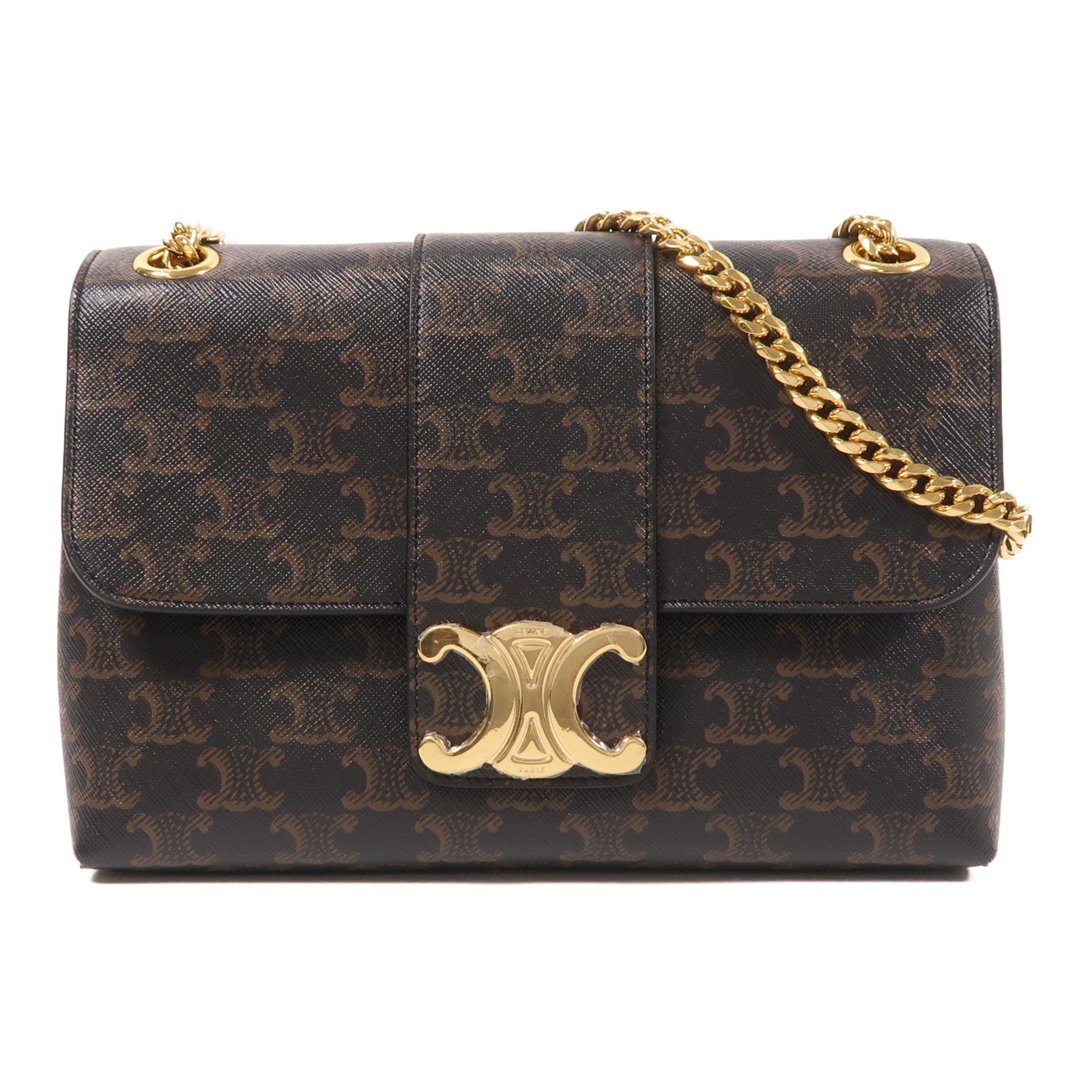 CELINE 塗層帆布Victoire Triomphe金扣鏈帶肩背袋