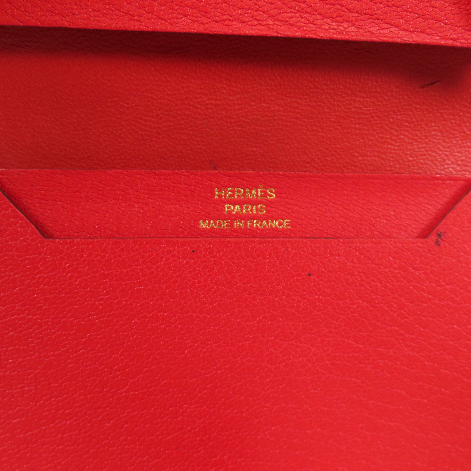 HERMES Chevre皮革Bearn Card Case金扣卡片套Rouge Tomate