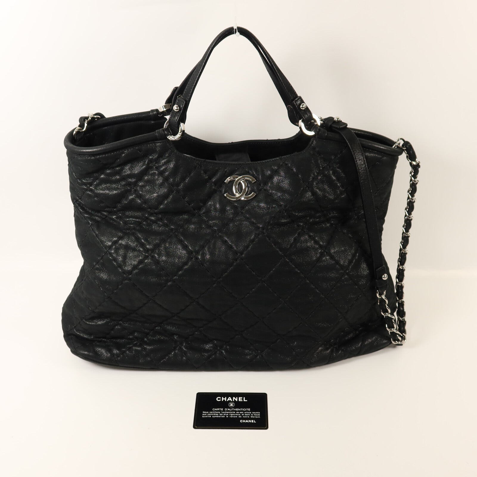 CHANEL 牛皮皮革Shoulder Bag銀扣手挽肩背兩用袋