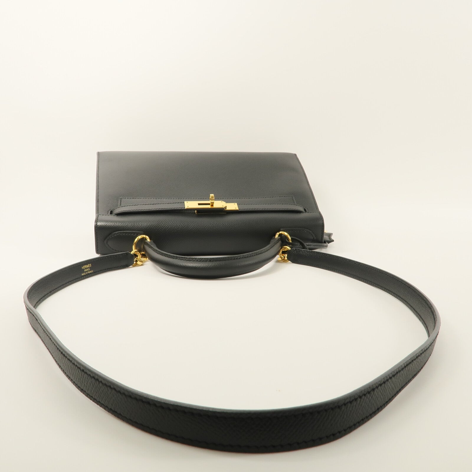 HERMES Epsom皮革Kelly 28手挽肩背兩用袋Noir