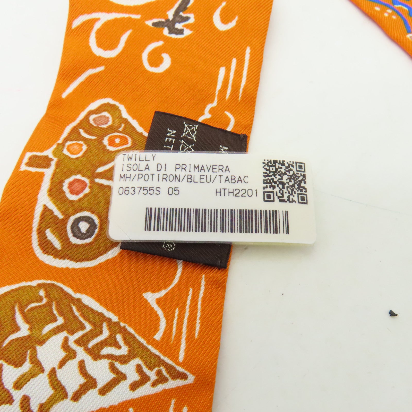 HERMES 【激減優惠】絲質Twilly絲巾橙色/藍色