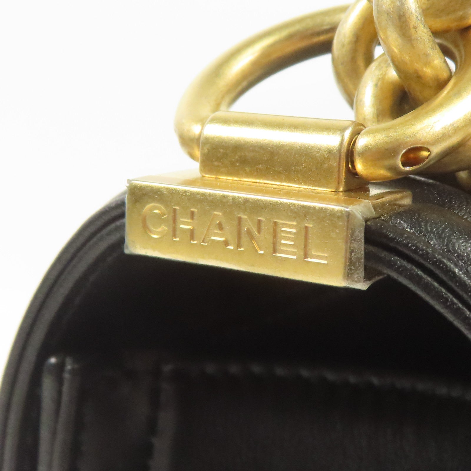 CHANEL 羊皮皮革Boy 20金扣鏈帶肩背袋