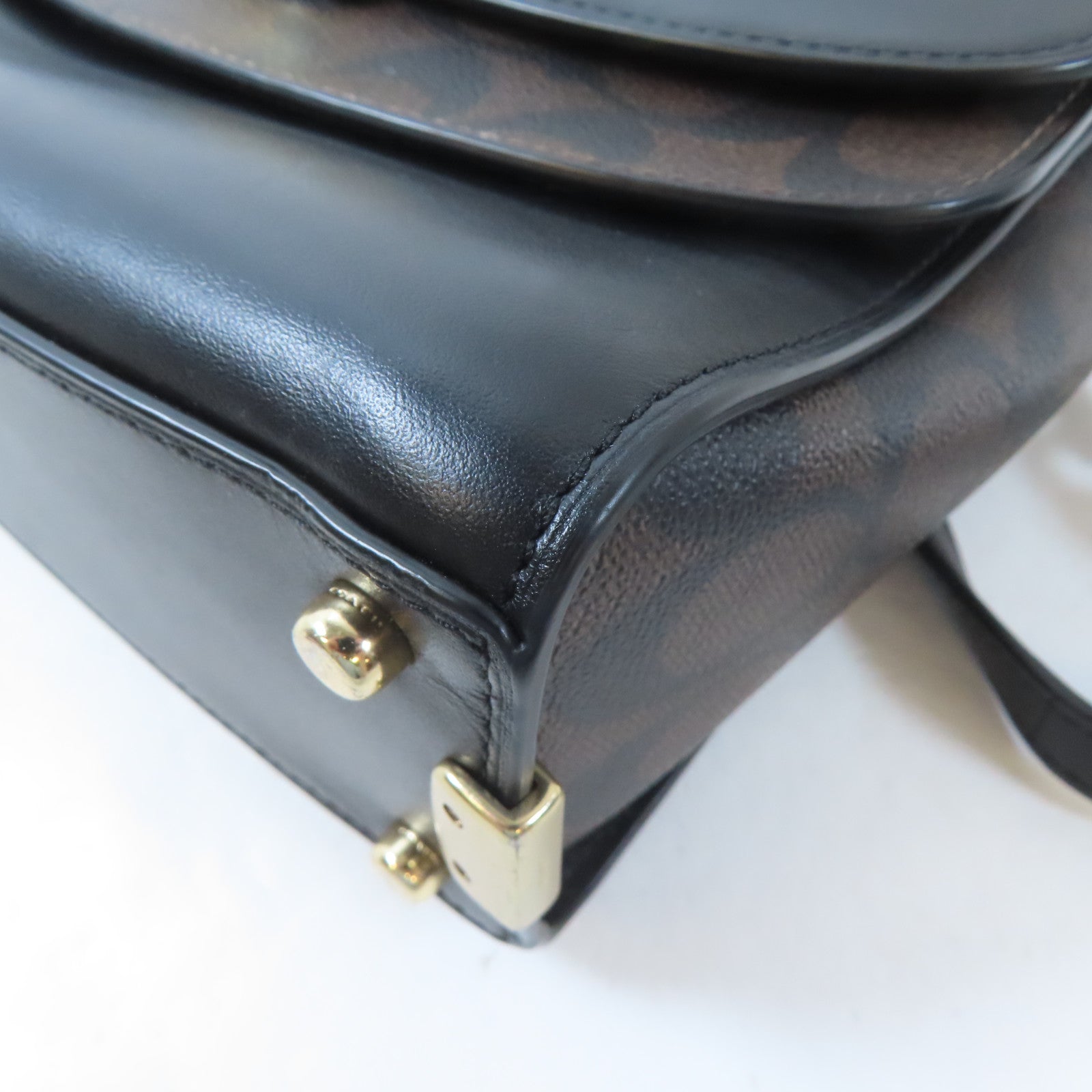 COACH 牛皮皮革/塗層帆布2 Way Shoulder金扣手挽肩背兩用袋黑色/啡色