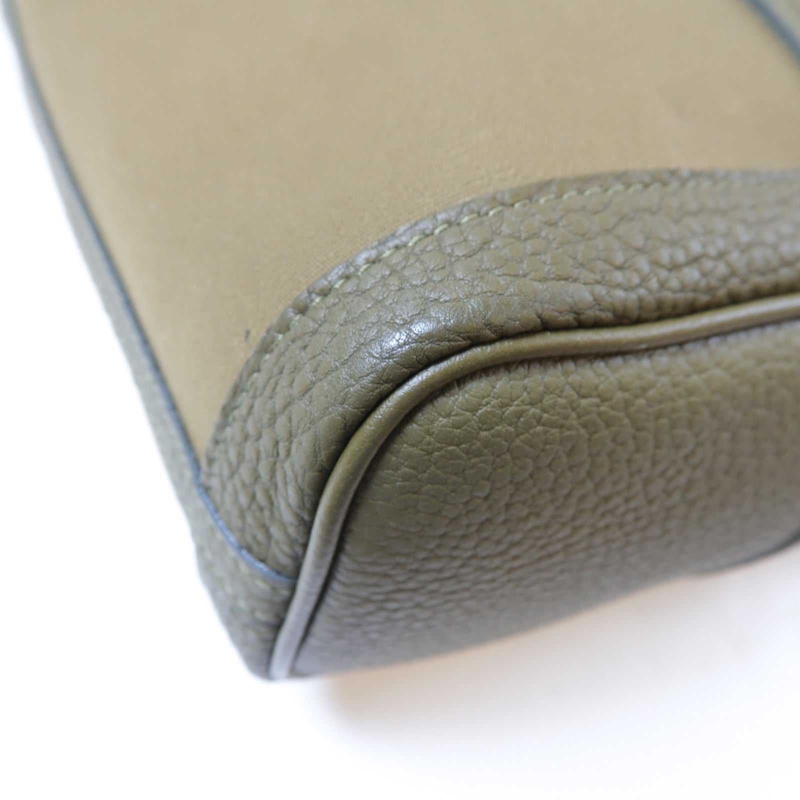HERMES 帆布Garden File GM銀扣手挽袋橄欖綠