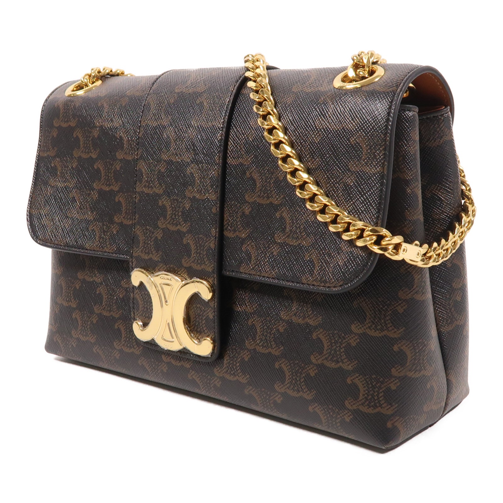 CELINE 塗層帆布Victoire Triomphe金扣鏈帶肩背袋