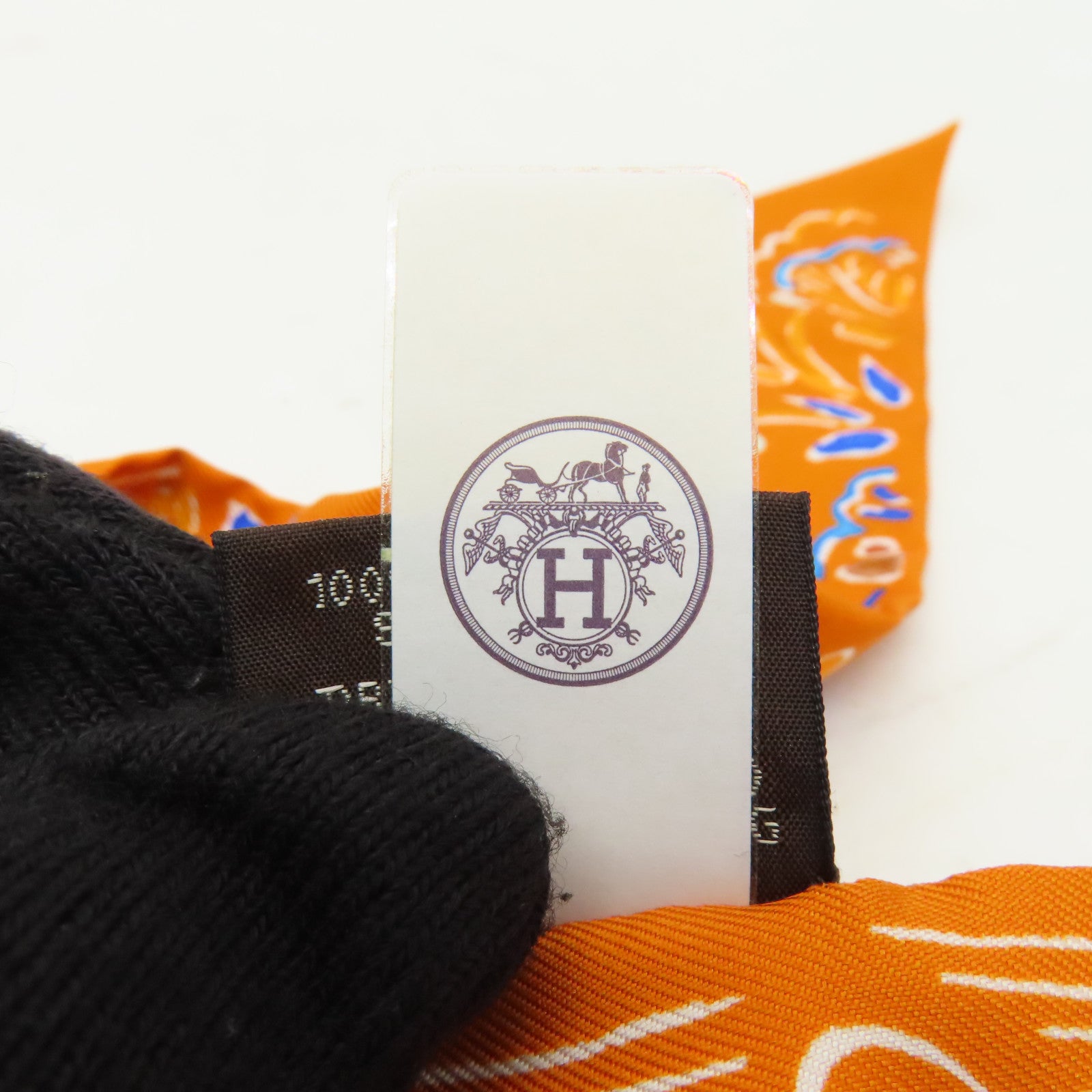 HERMES 【激減優惠】絲質Twilly絲巾橙色/藍色