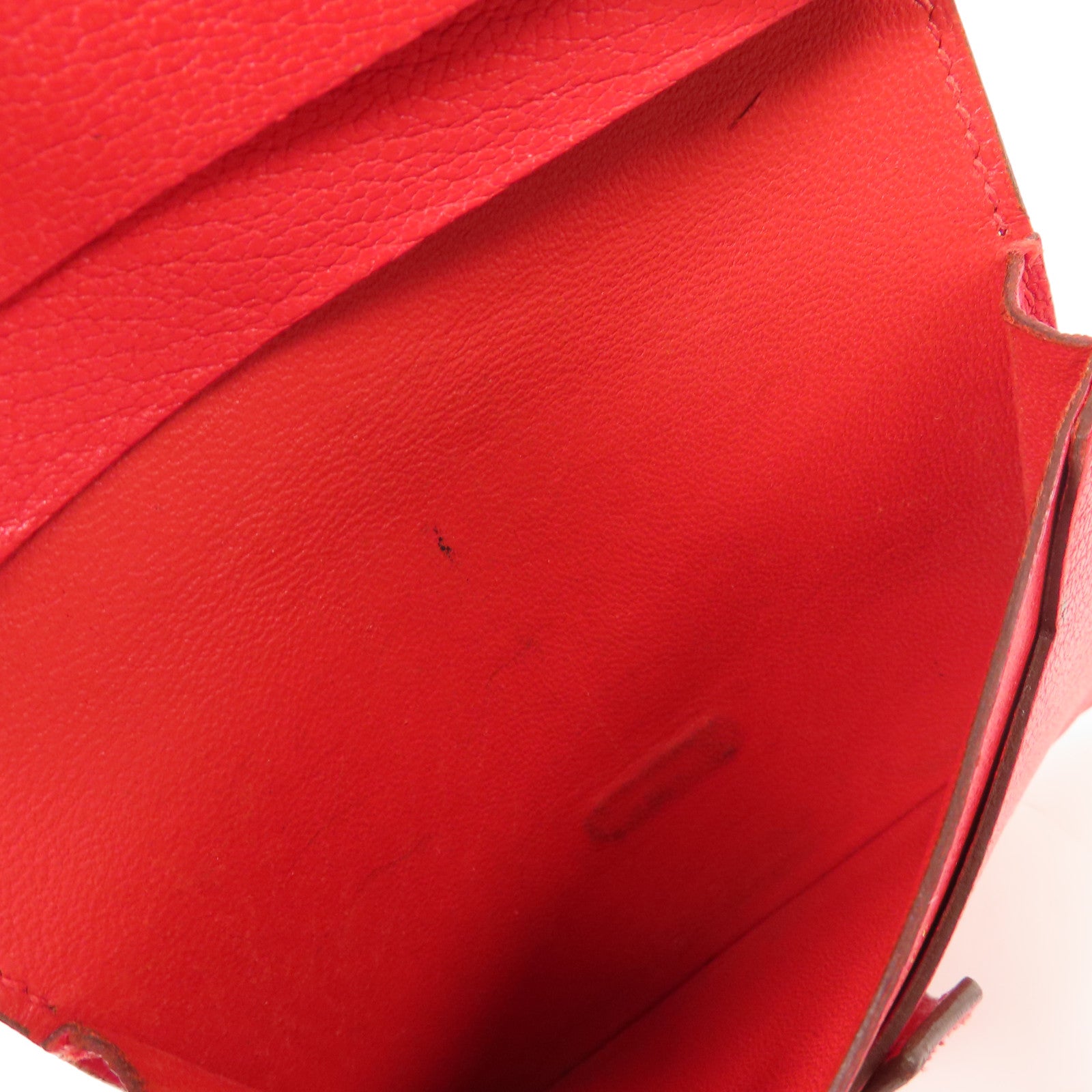 HERMES Chevre皮革Bearn Card Case金扣卡片套Rouge Tomate