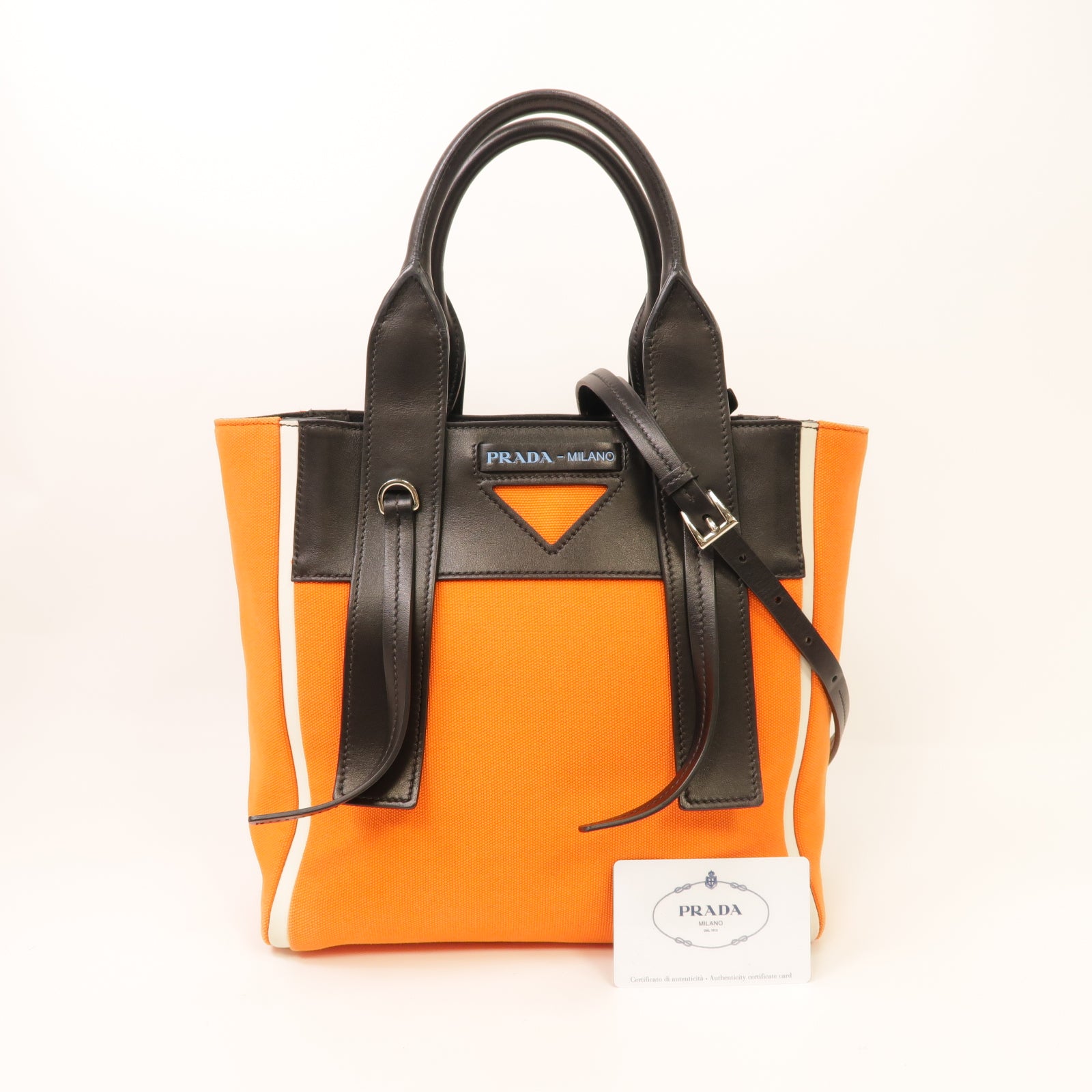 PRADA 帆布2way Shoulder Bag銀扣手挽肩背兩用袋橙色