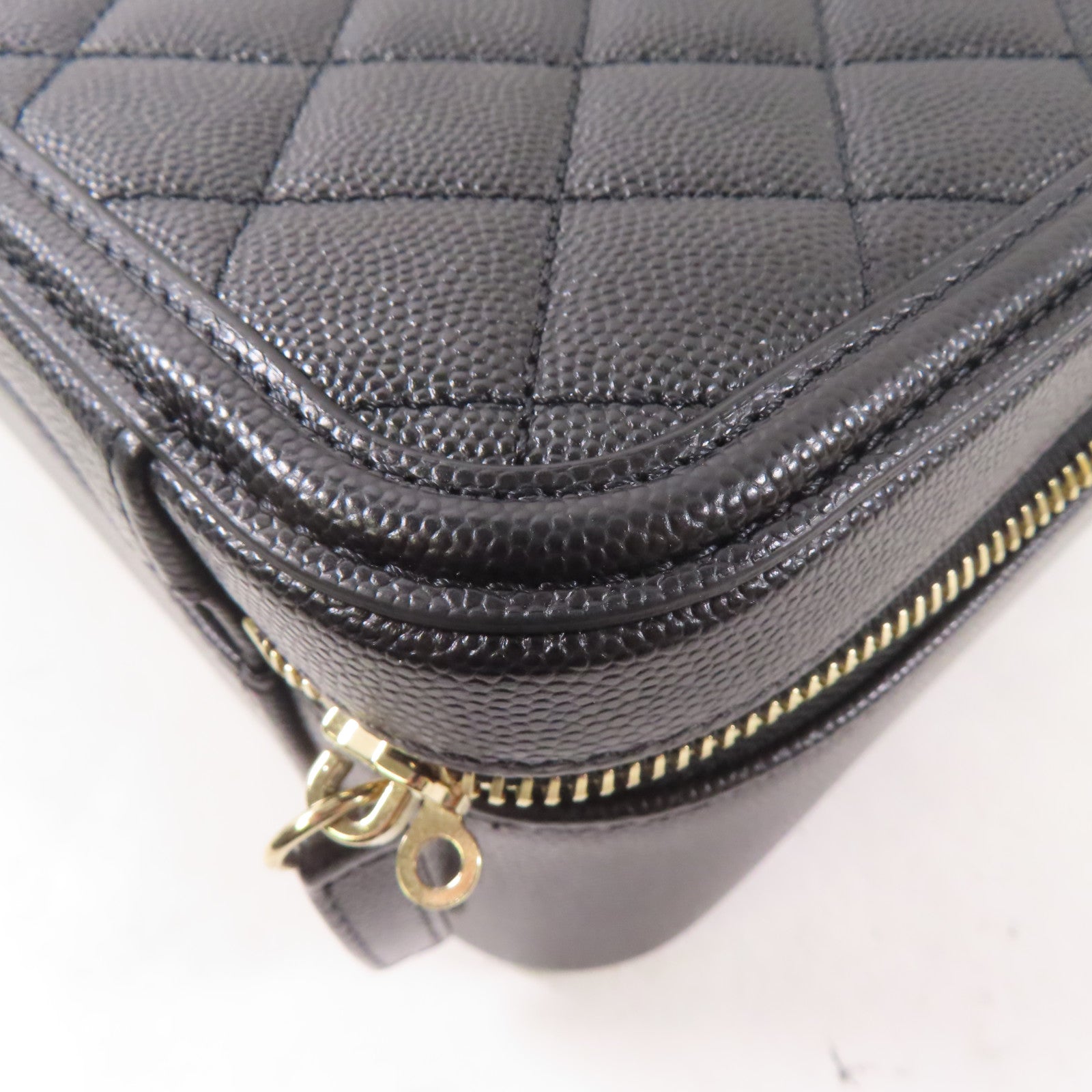 CHANEL 牛皮皮革Filigree Vanity Case金扣手挽肩背兩用袋黑色