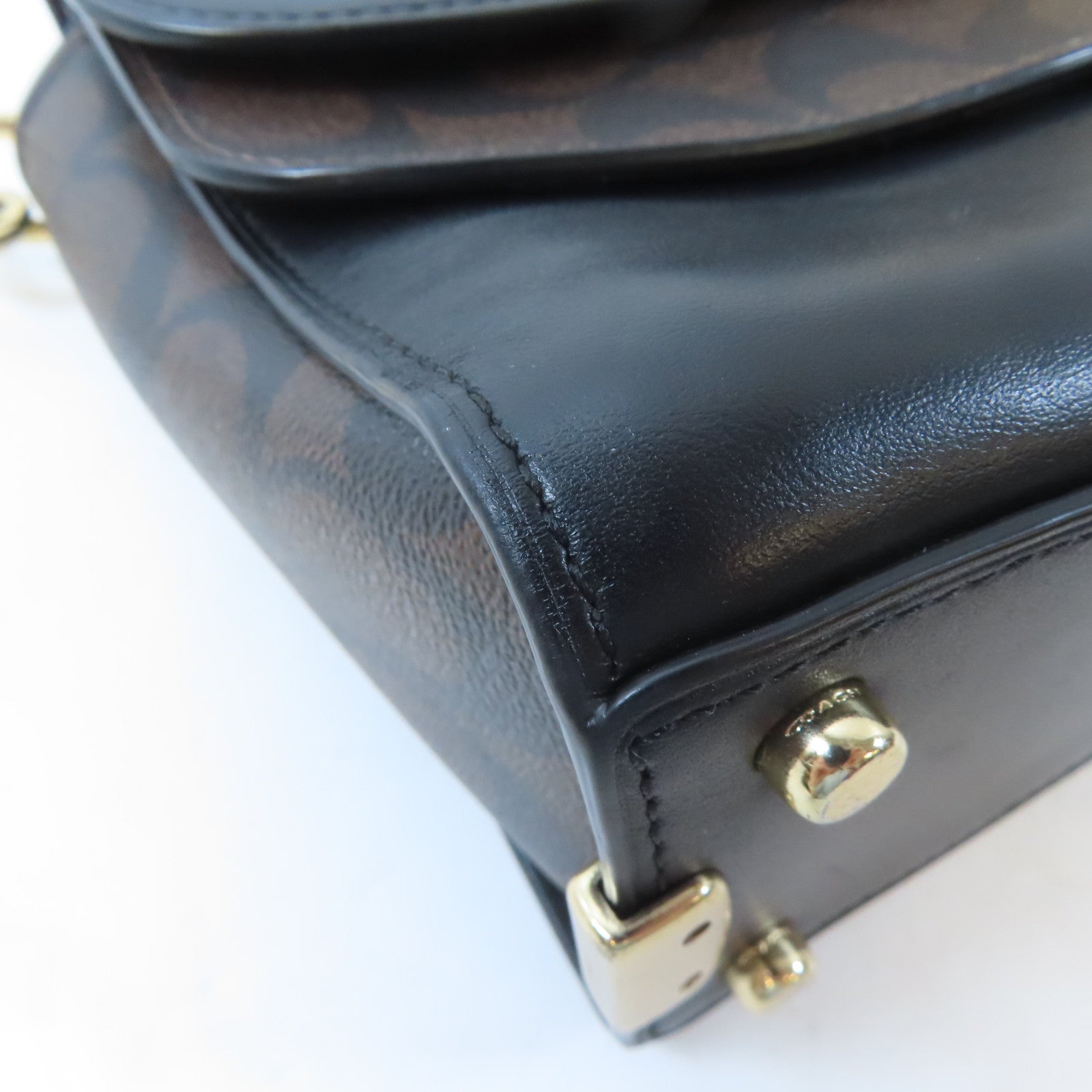 COACH 牛皮皮革/塗層帆布2 Way Shoulder金扣手挽肩背兩用袋黑色/啡色