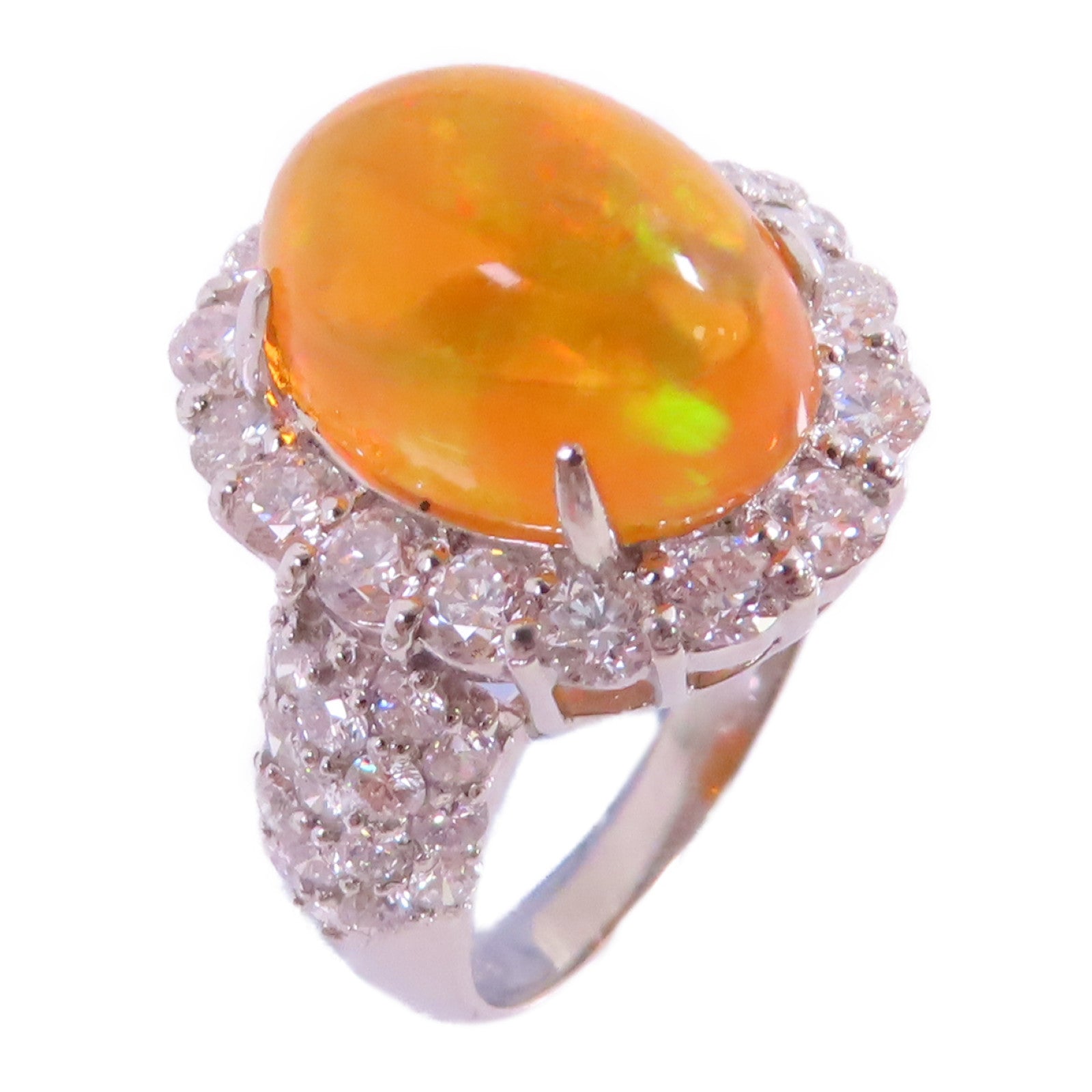 JEWELRY【激減優惠】 PT900鉑金/蛋白石/鑽石Opal Diamond Ring戒指US#5.75