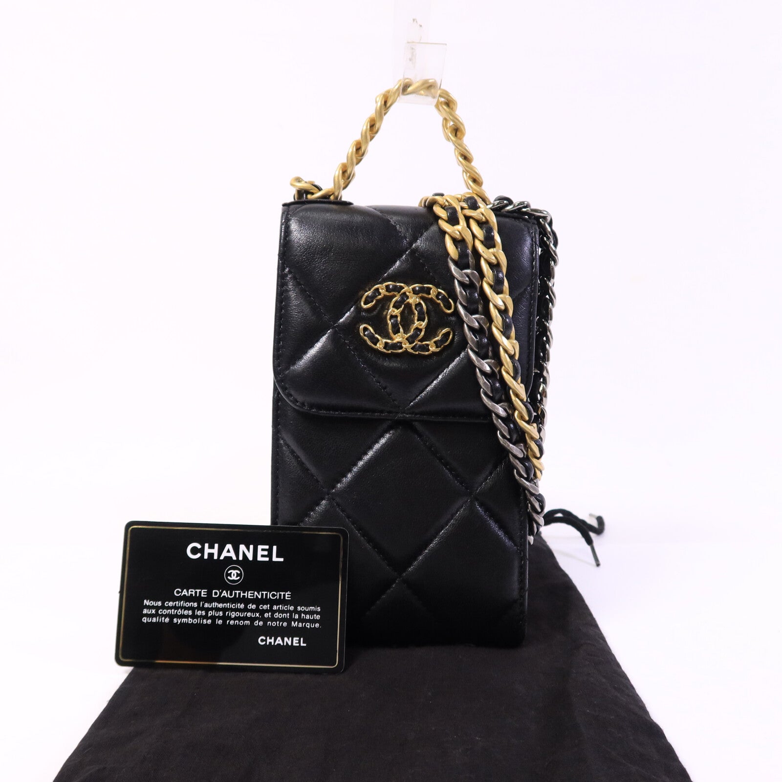 CHANEL 羊皮皮革Chanel 19 Phone Bag鏈帶手挽肩背兩用袋