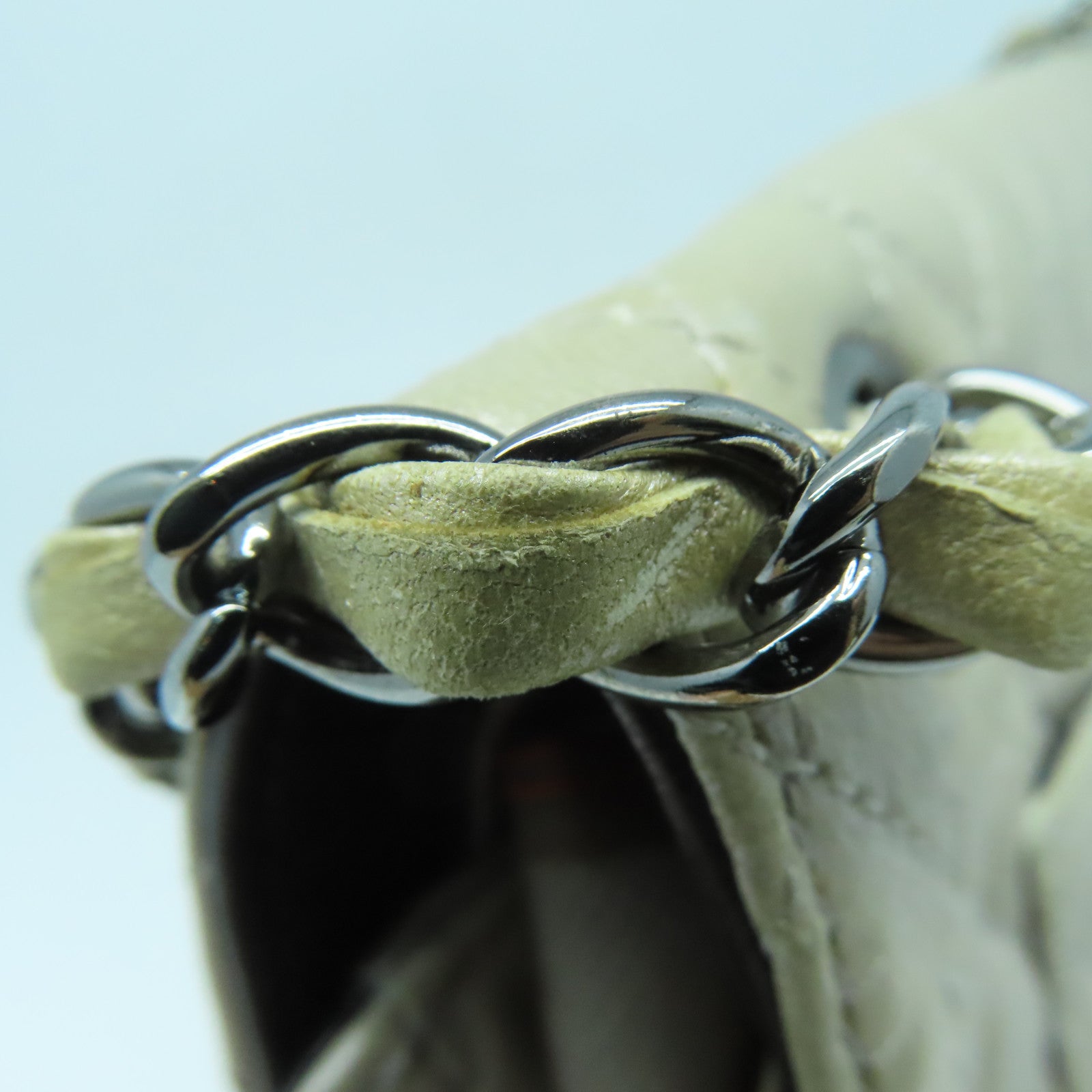 CHANEL 牛皮皮革Chain Shoulder銀扣肩背袋啡色/銀色