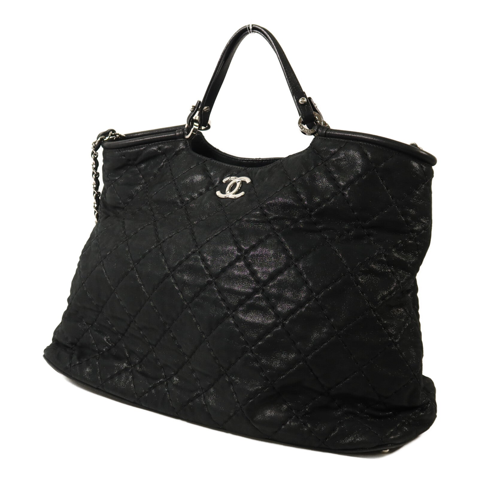 CHANEL 牛皮皮革Shoulder Bag銀扣手挽肩背兩用袋