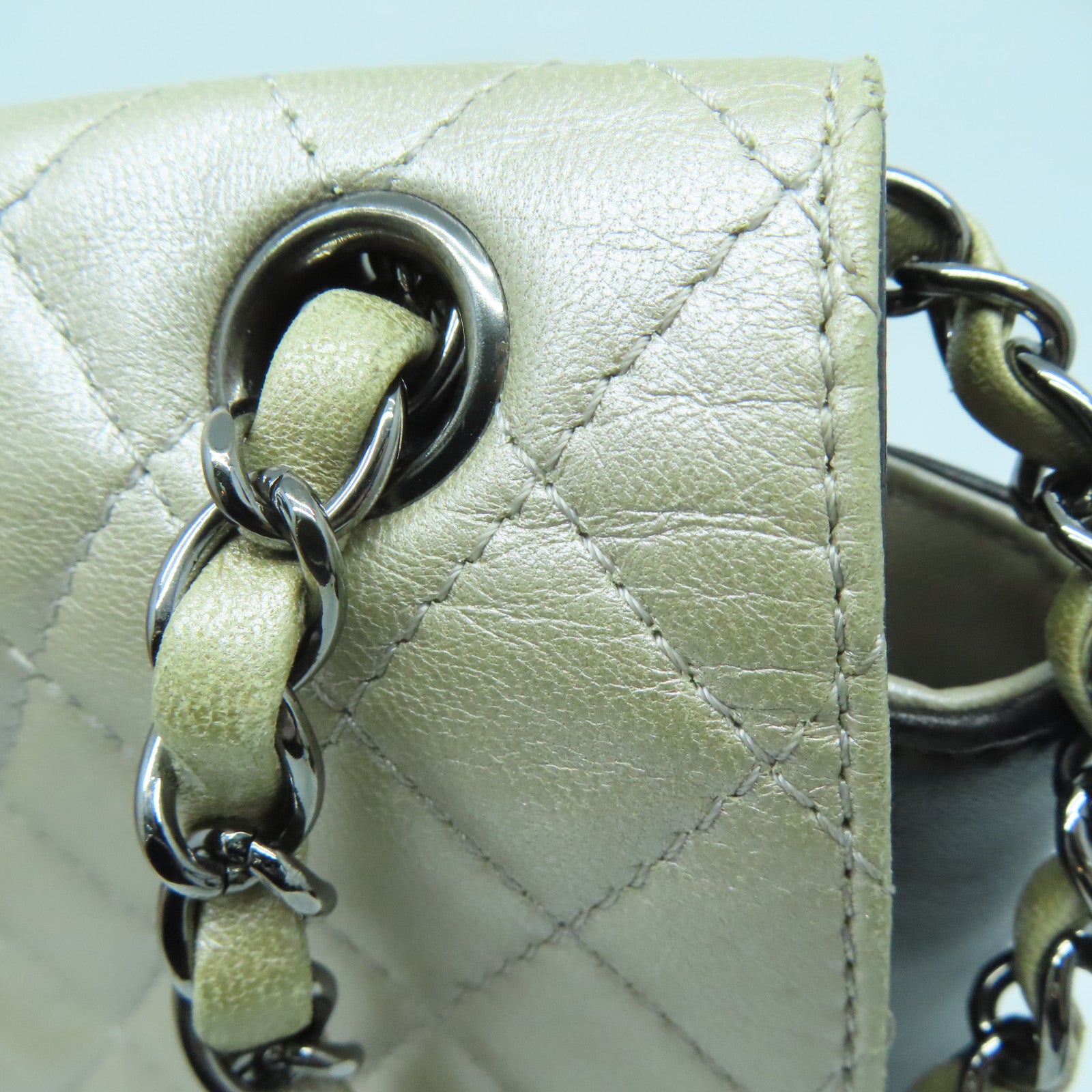 CHANEL 牛皮皮革Chain Shoulder銀扣肩背袋啡色/銀色