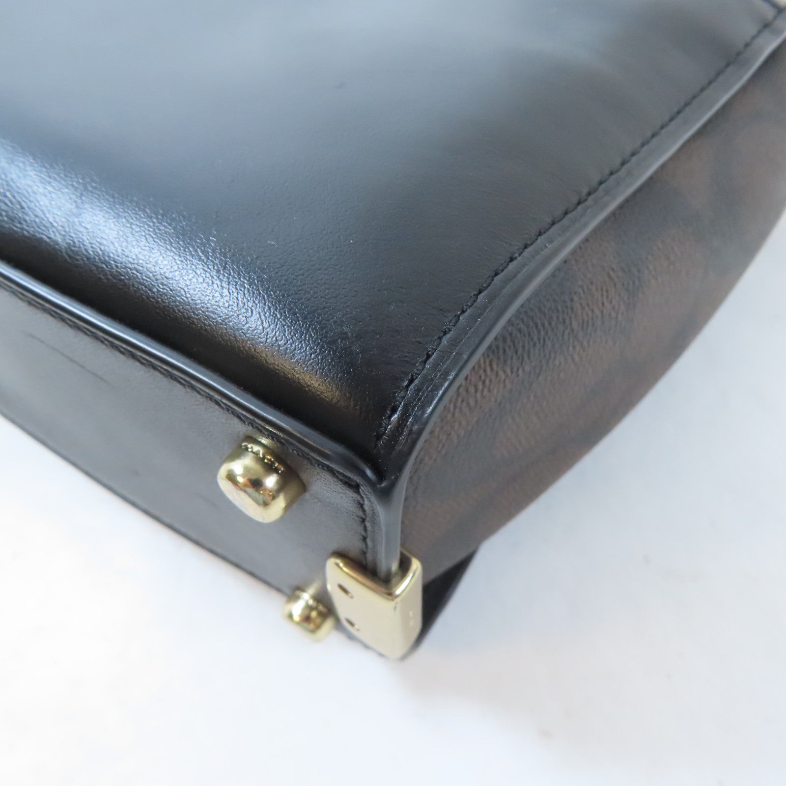 COACH 牛皮皮革/塗層帆布2 Way Shoulder金扣手挽肩背兩用袋黑色/啡色