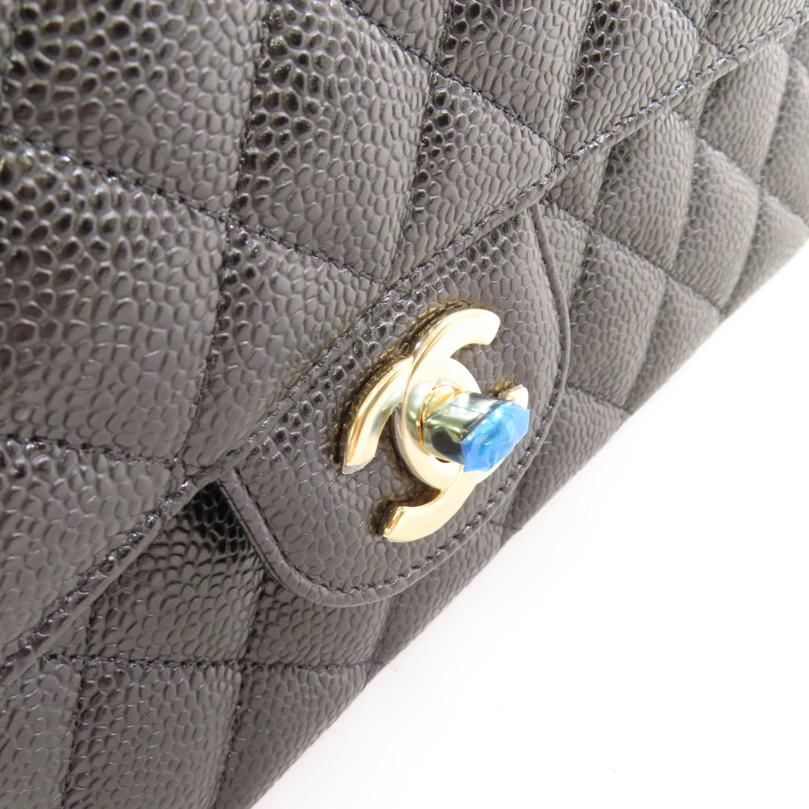 CHANEL 菱格Caviar皮革Classic Shoulder Bag金扣鏈帶肩背袋黑色