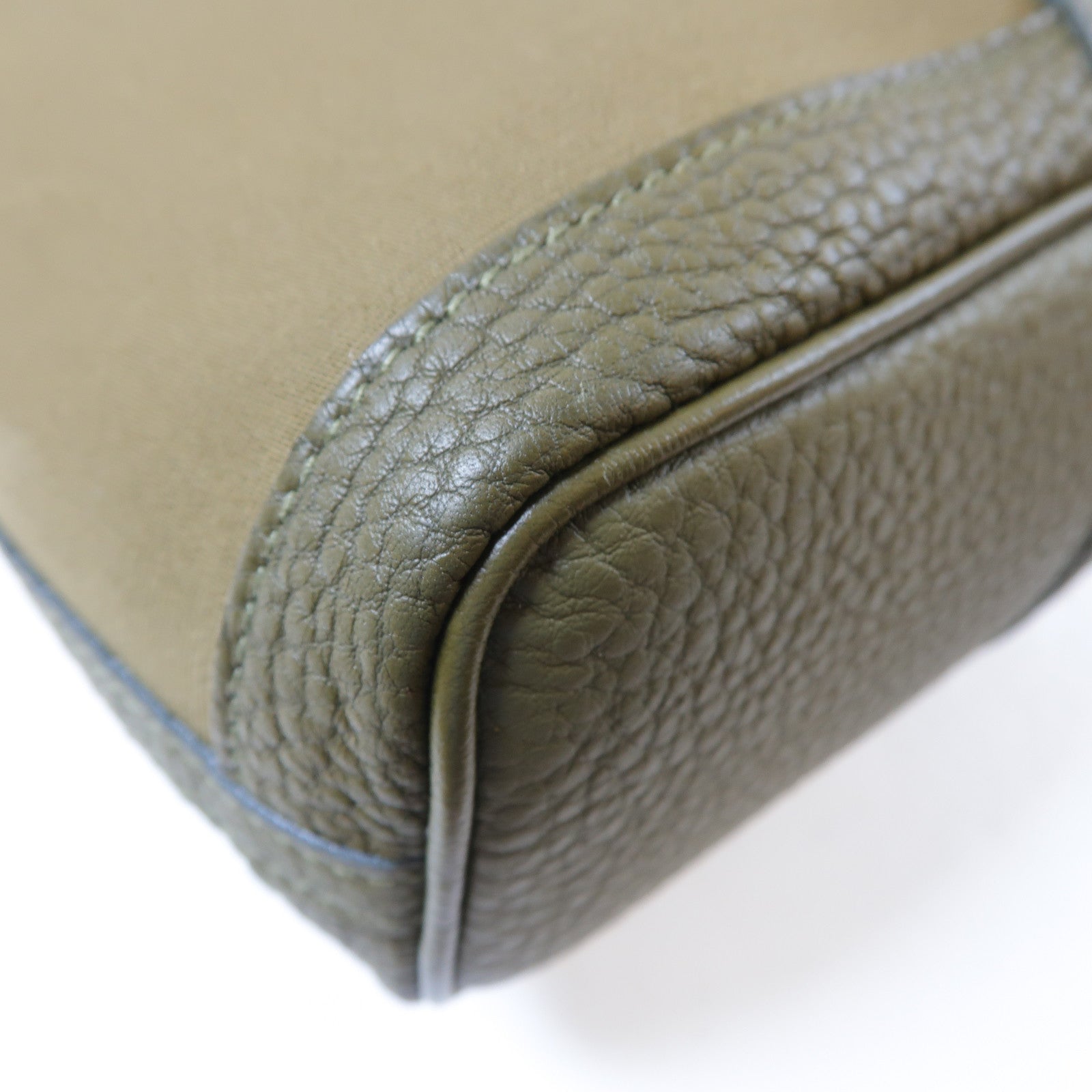 HERMES 帆布Garden File GM銀扣手挽袋橄欖綠