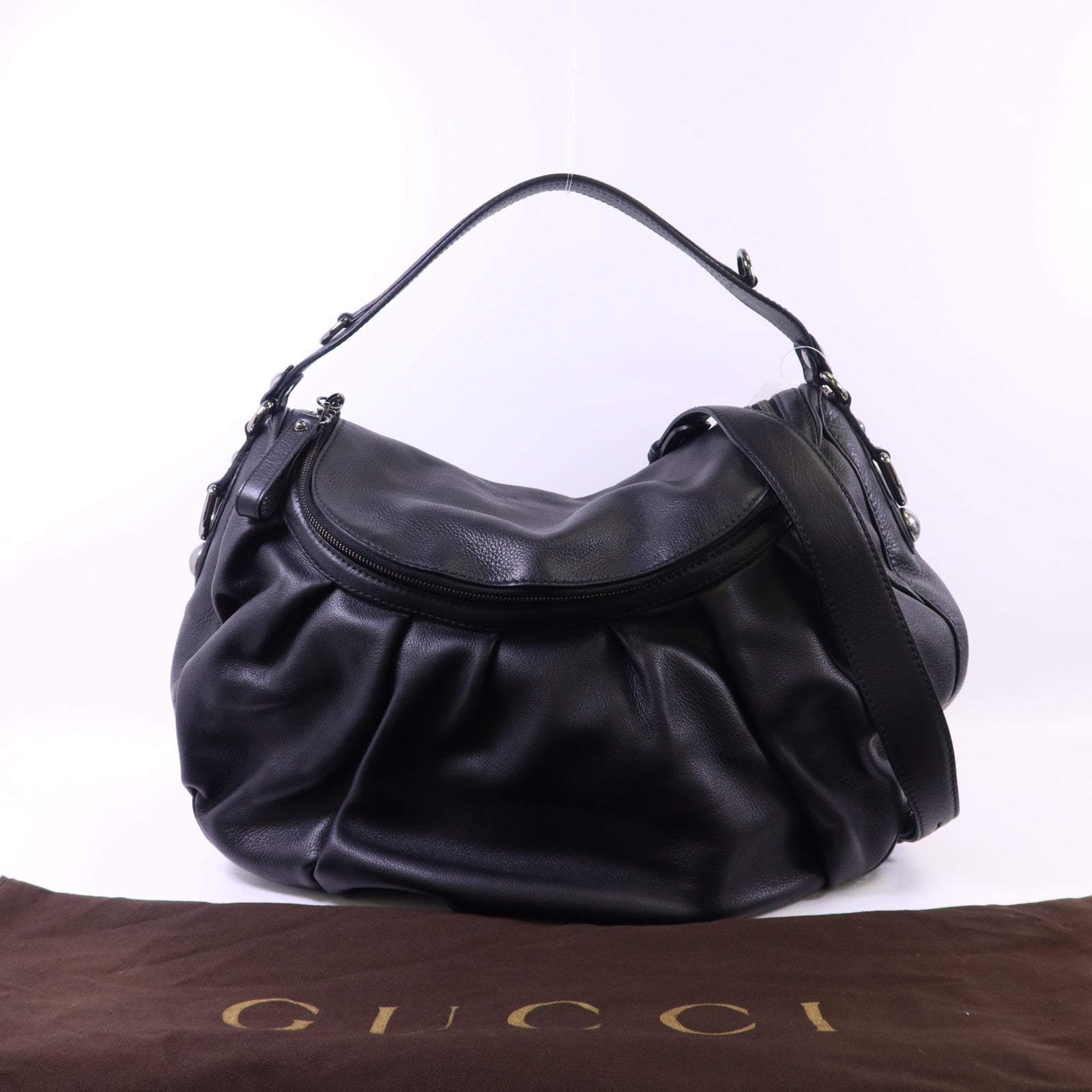 GUCCI 皮革Icon Bit Medium銀扣手挽肩背兩用袋