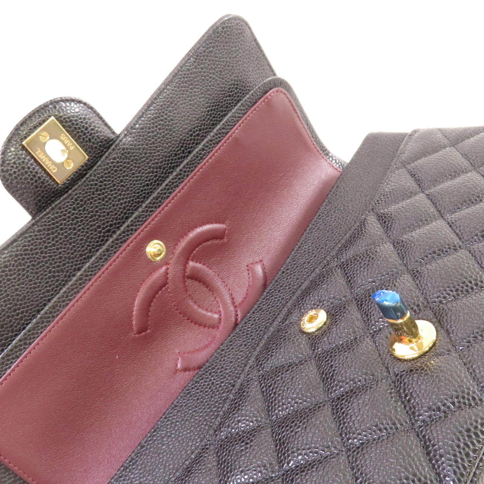 CHANEL 菱格Caviar皮革Classic Shoulder Bag金扣鏈帶肩背袋黑色