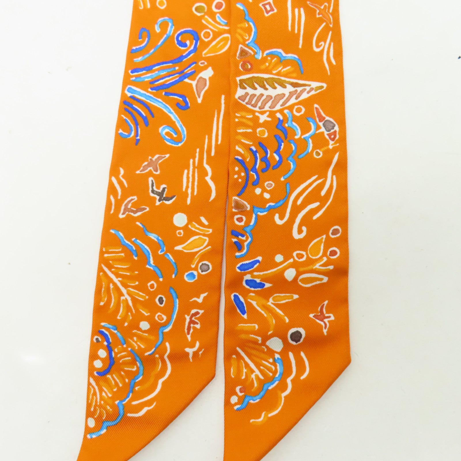 HERMES 【激減優惠】絲質Twilly絲巾橙色/藍色