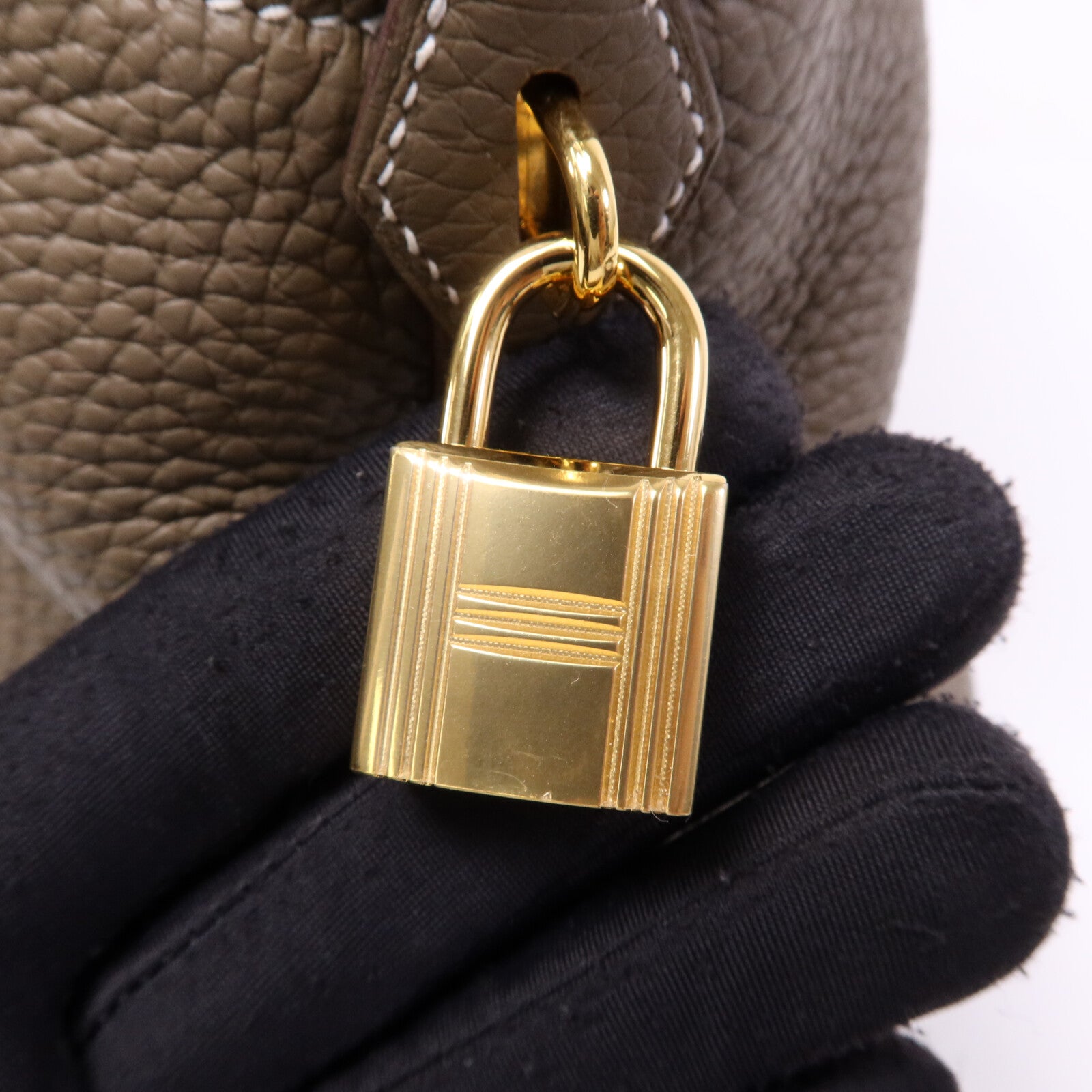 HERMES Clemence皮革Bolide 31金扣手挽肩背兩用袋Etoupe