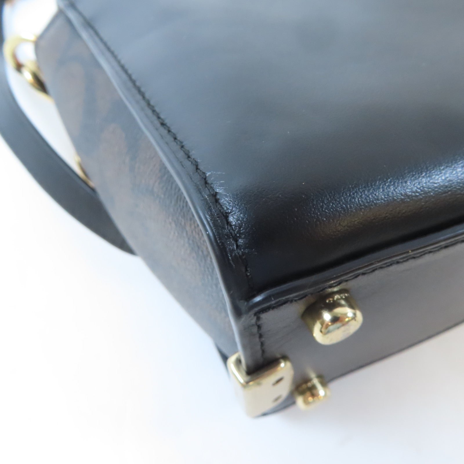 COACH 牛皮皮革/塗層帆布2 Way Shoulder金扣手挽肩背兩用袋黑色/啡色